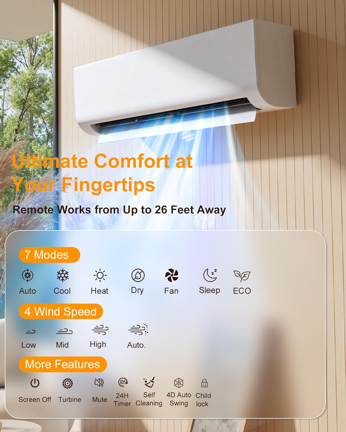 Mini Split AC/Heating System, Energy Efficient Inverter AC Unit with 1 Ton Heat Pump, 12000/18000/24000BTU Air Conditioner, Coverage Area Up to 750 Sq.Ft 115V-230V (230V-12000BTU)