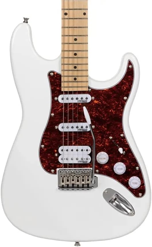 Monoprice 6-String Cali DLX Plus Electric Guitar - Right Handed, Gig Bag, Solid Ash Body, Ivory - Indio Series
