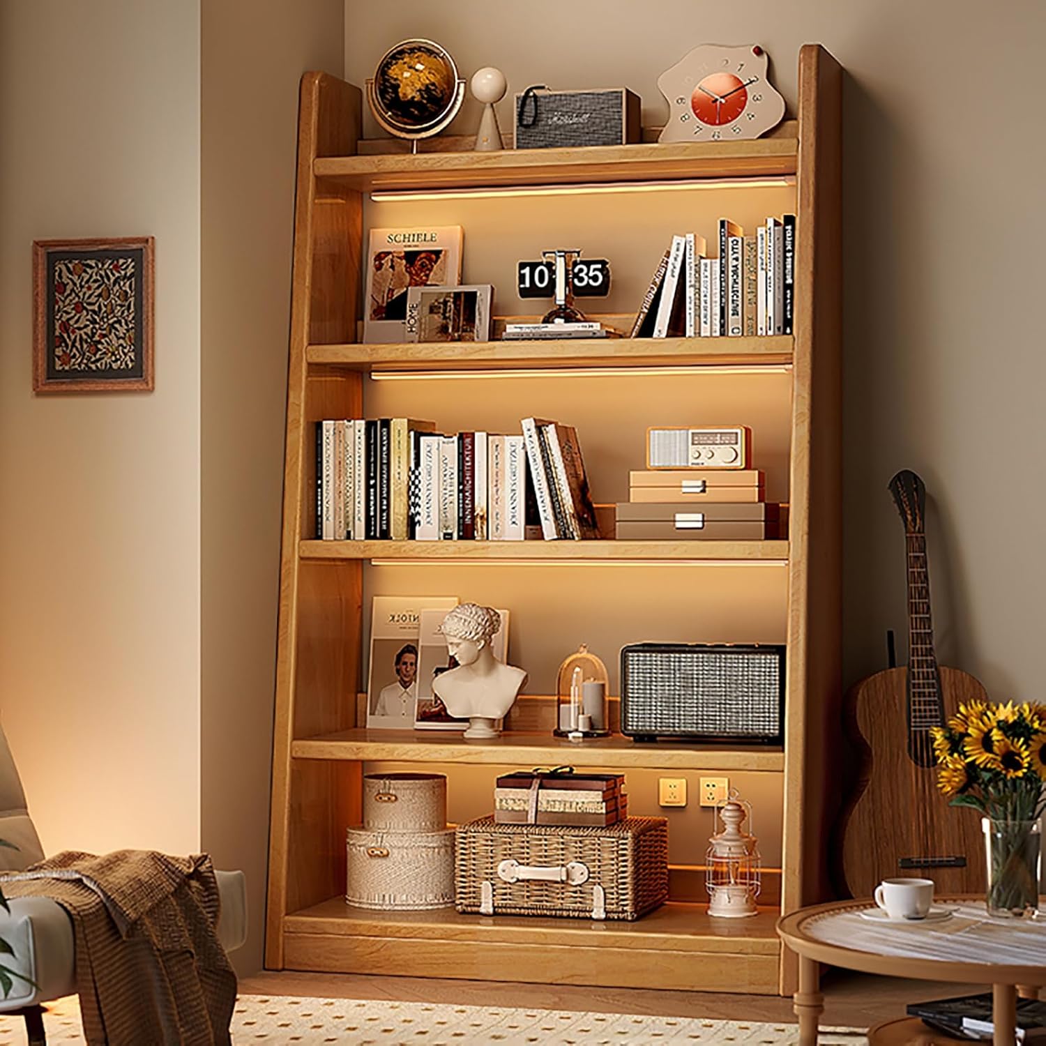 4/5-Tier Wooden Open Bookcase - Modern Display Bookshelf with Side Panels and Solid Wood Frame, Large Display Shelf for Study Office Living Room(100 * 160cm/39.4 * 63in)