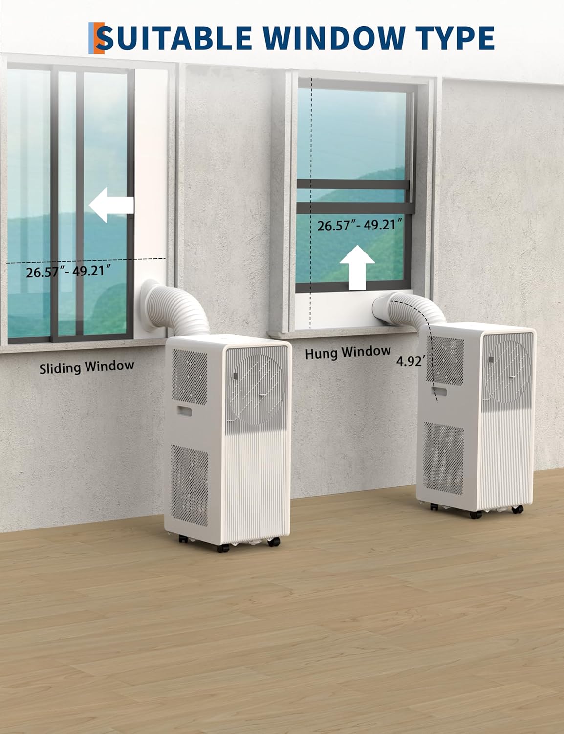 12,000 BTU Portable Air Conditioner for Room 190-250 Sq.Ft, 3 in-1 Drainage-free AC Unit with Dehumidifier, Fan, Remote Control, 24 Timer, Sleep Mode, Window Kits, White