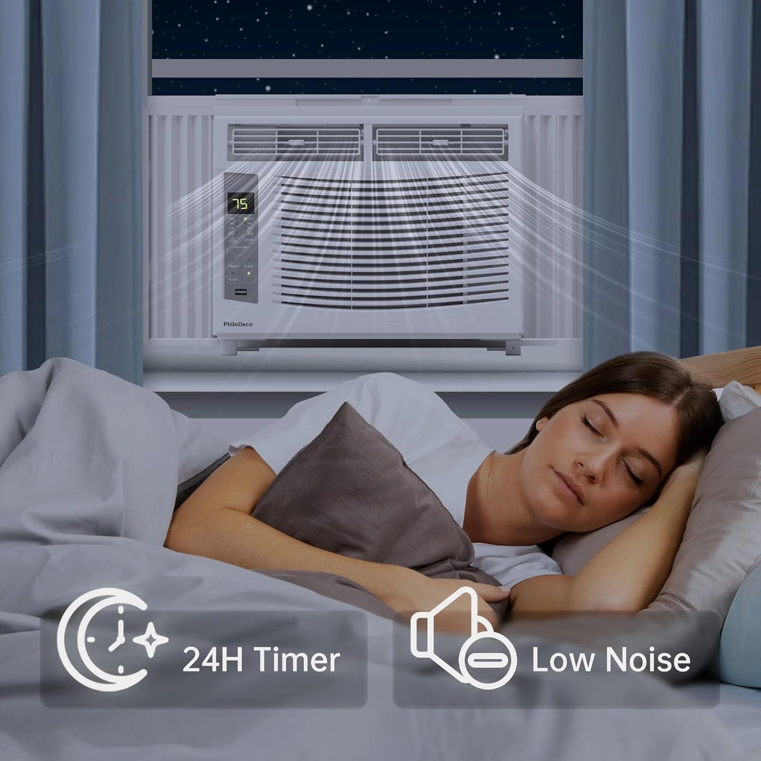 PhiloDeco Window Air Conditioner, 6000 BTU, White, LED Display, Remote Control, Dehumidifier, Fan, Quiet Operation, Energy-Saving, Covers 250 Sq Ft