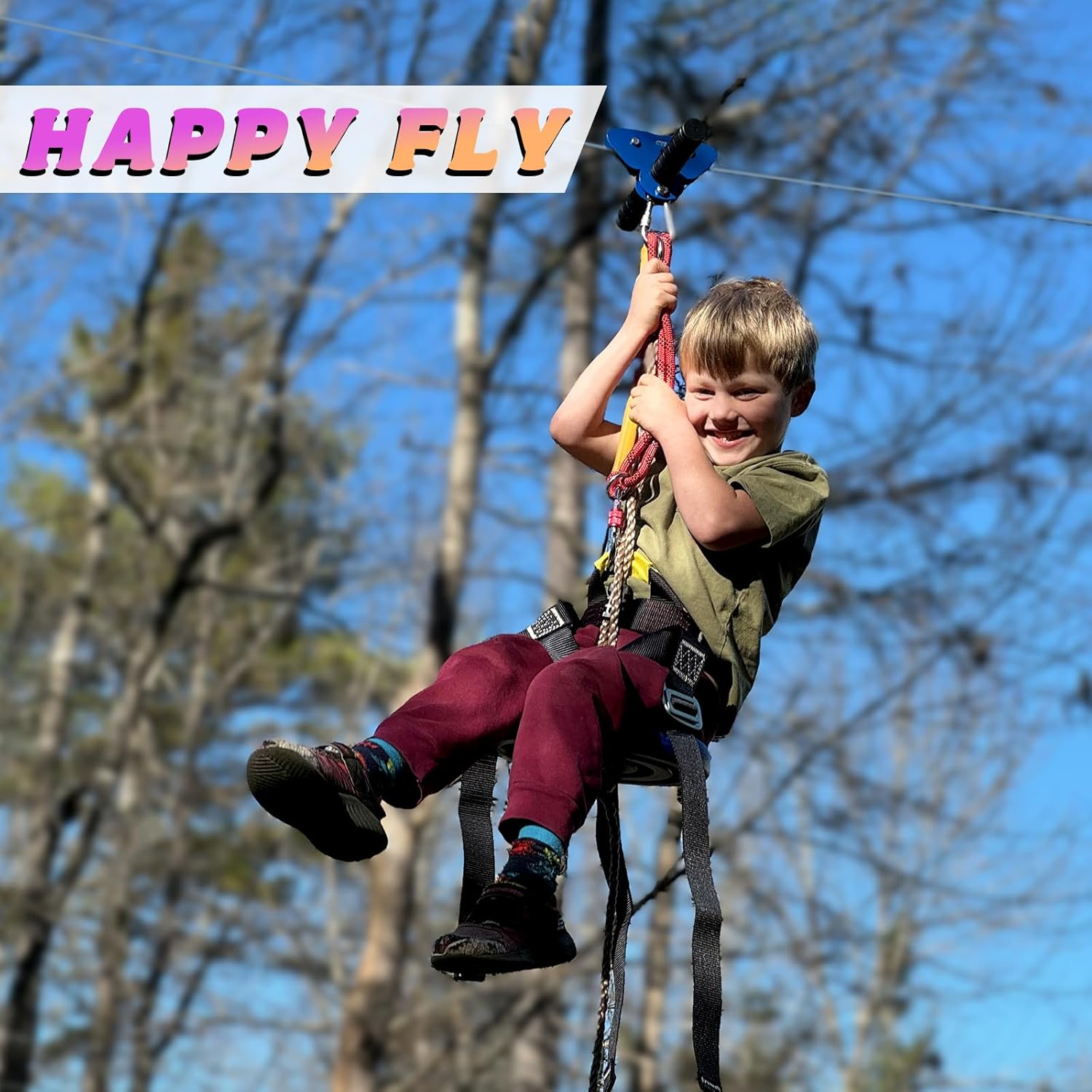 CTSC Zipline for Kids and Adult, Zip line Kits for Backyard with Stainless Steel Spring Brake, Cable Tensioning Kit, Safety Harness, 2 Tree Protectors and Full Set of Zip line Accessories