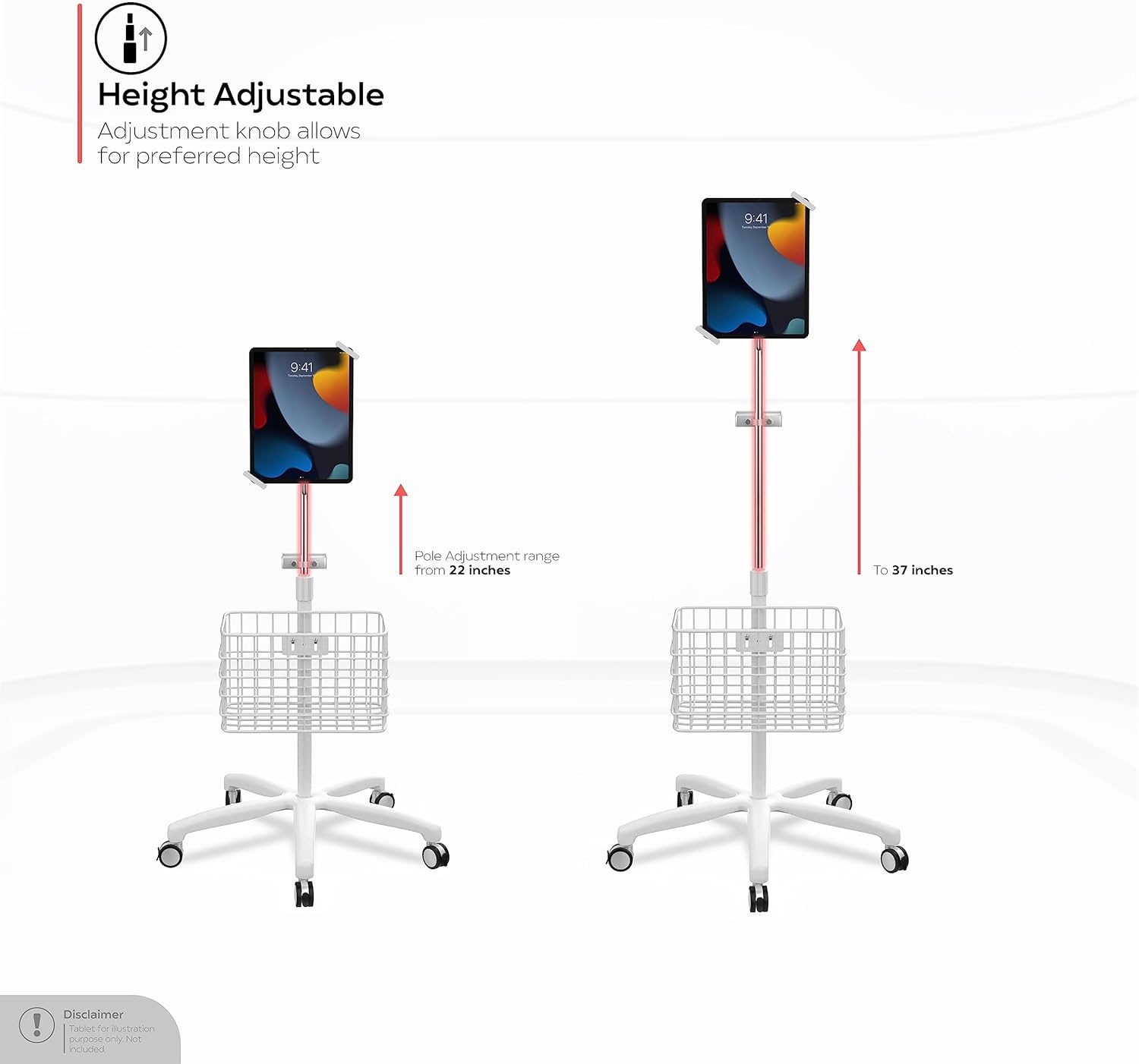 Medical Mobile Stand – CTA Heavy-Duty Medical Mobile Floor Stand & Accessories for iPad 7 – 9 Gen 10.2”, 12.9” Pro, 11”, Mini 5/6, Samsung A8 & Other 7-13-Inch Tablets - White (PAD-SHFSWAO)