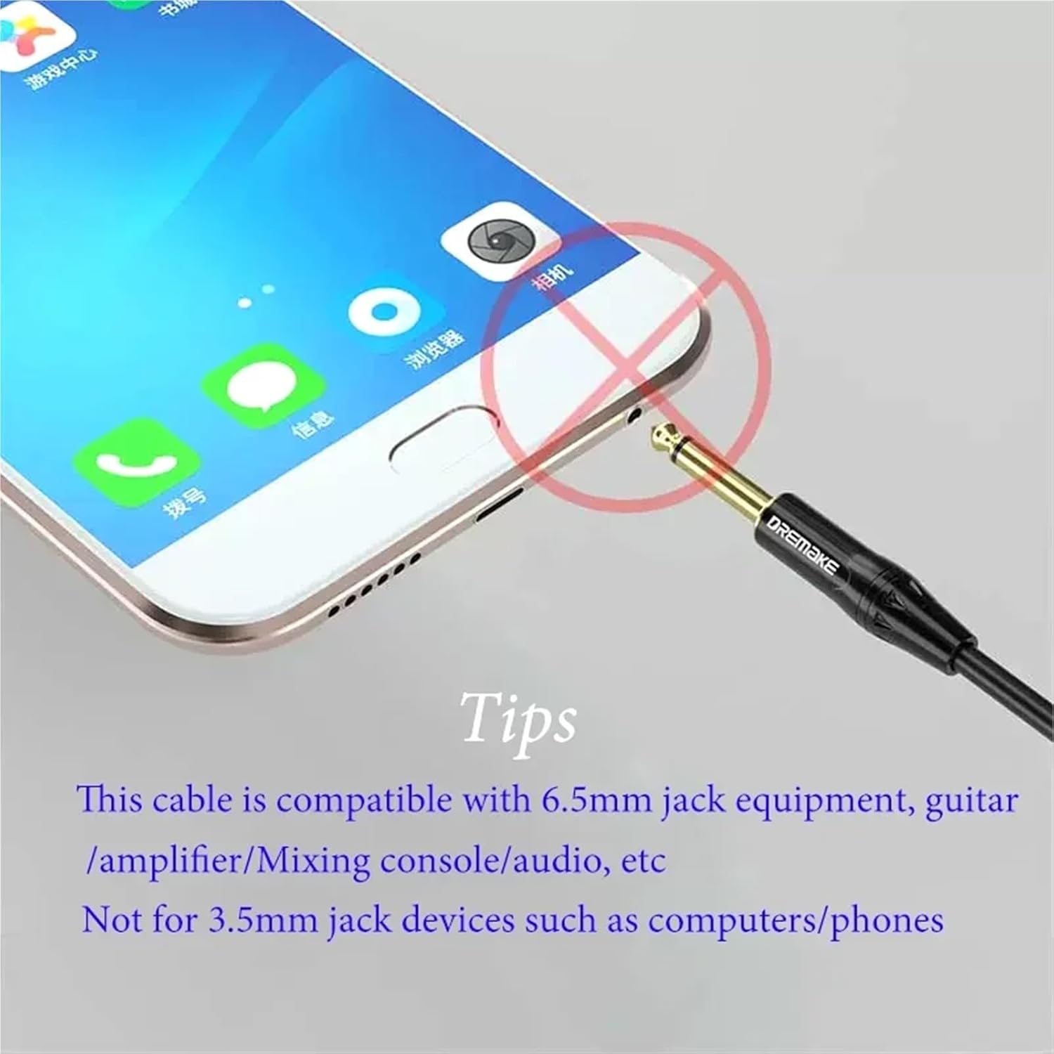 Jack 6.5mm Audio Cable Male to Male Guitar Cable for Electronic Musical Instrument ConnectTo Audio Amplifiers Etc(1m)