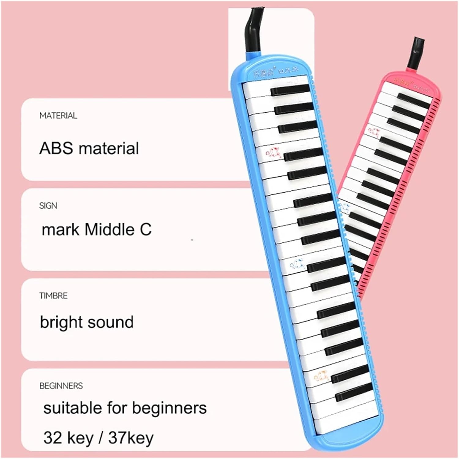 Melodica 37 Key Melodica Keyboard Harmonica Combo Pianica Air piano Portable With Carrying Bag Mouthpiece for Beginner For kids(37 keys pink)