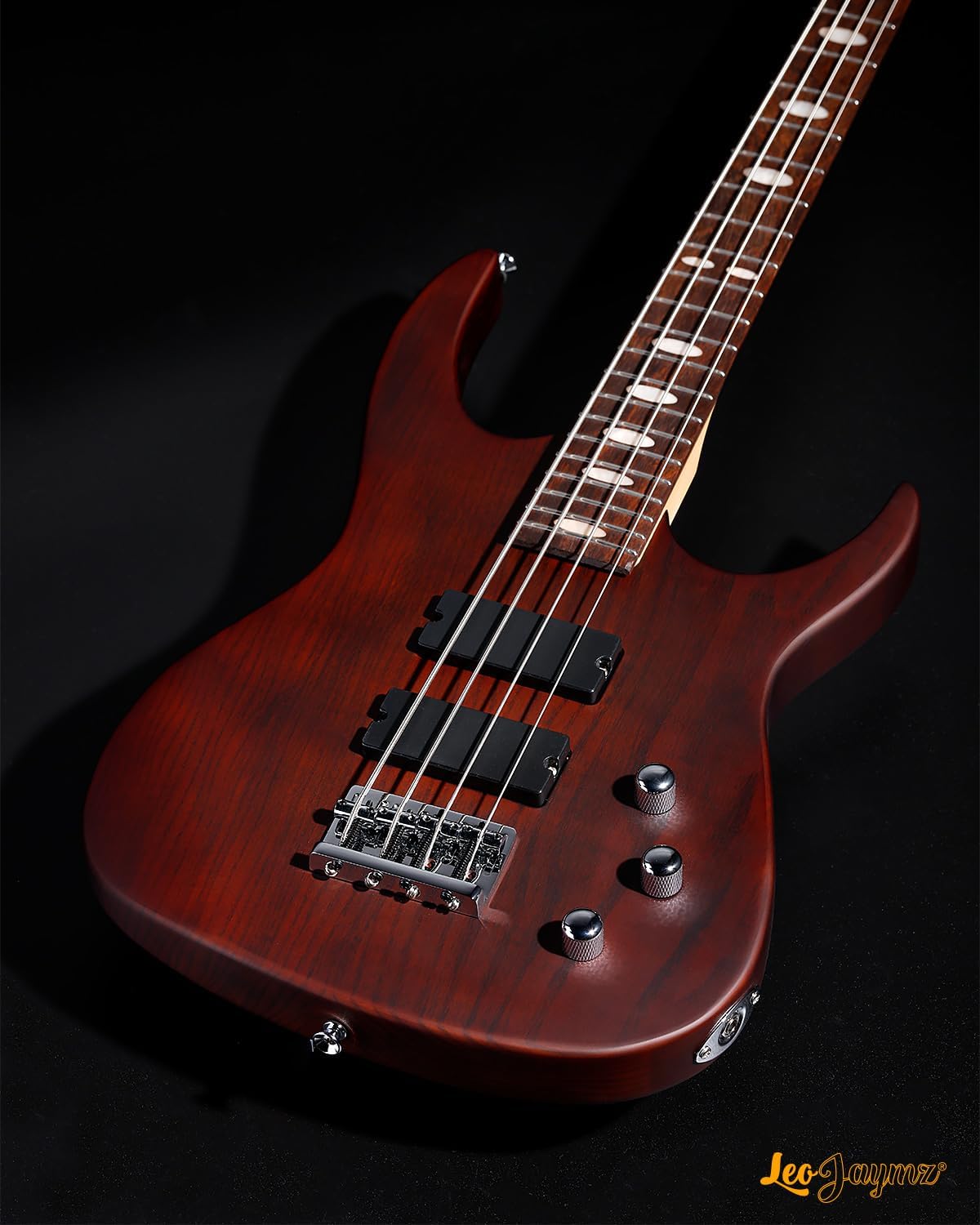 Leo Jaymz Hurricane 4-String Bass Guitar, ASH Body, Maple Neck, Laurel Fingerboard, Dual Humbuckers, 30-Inch Scale, 24 Frets (TB Red Black 4S)