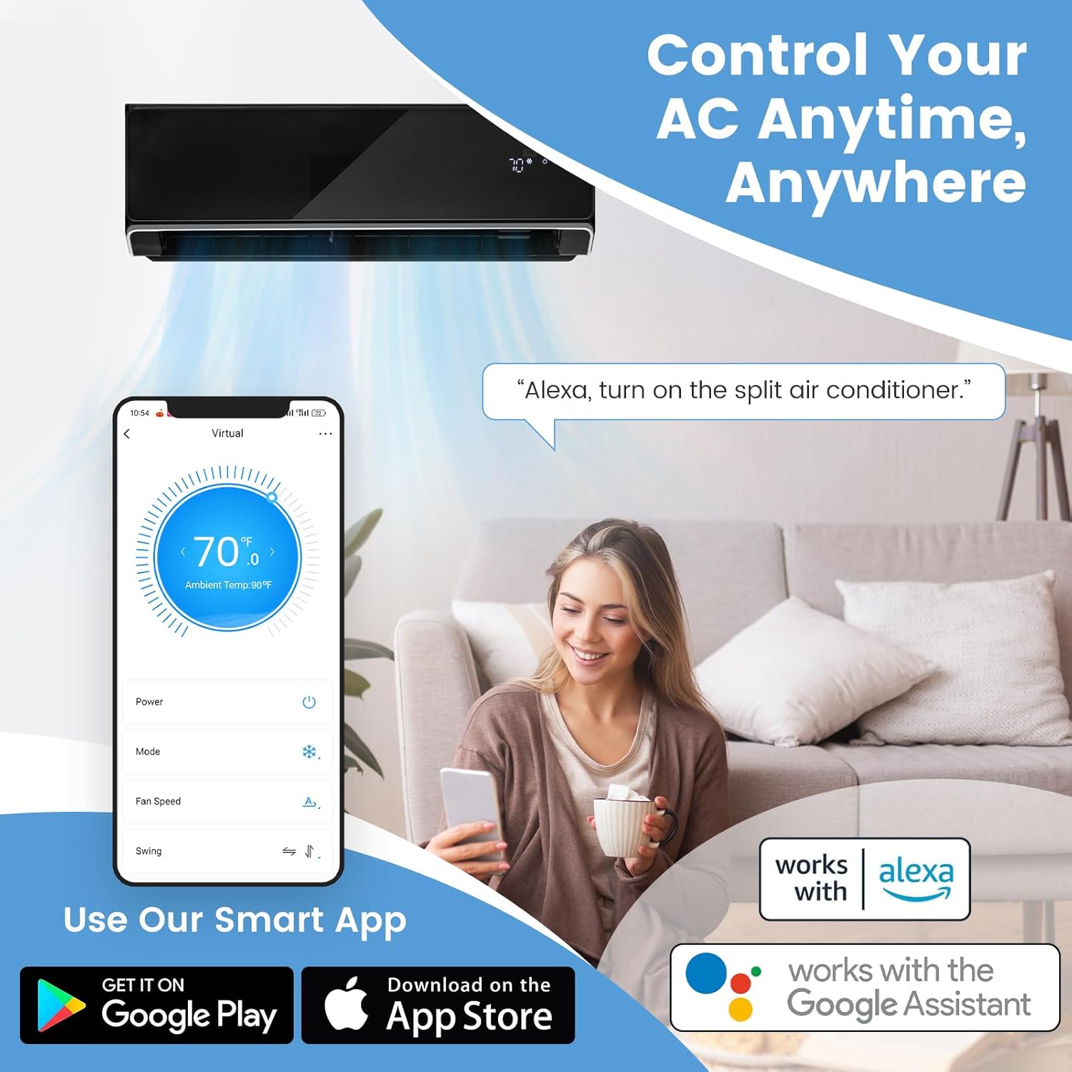 DORTALA 12000 BTU Mini Split Air Conditioner & Heater, Wifi Enabled 22 SEER2 208-230V Pre-Charged Inverter Heat Pump System, Wall Mounted Ductless AC Unit with Control & Installation Kit, Black