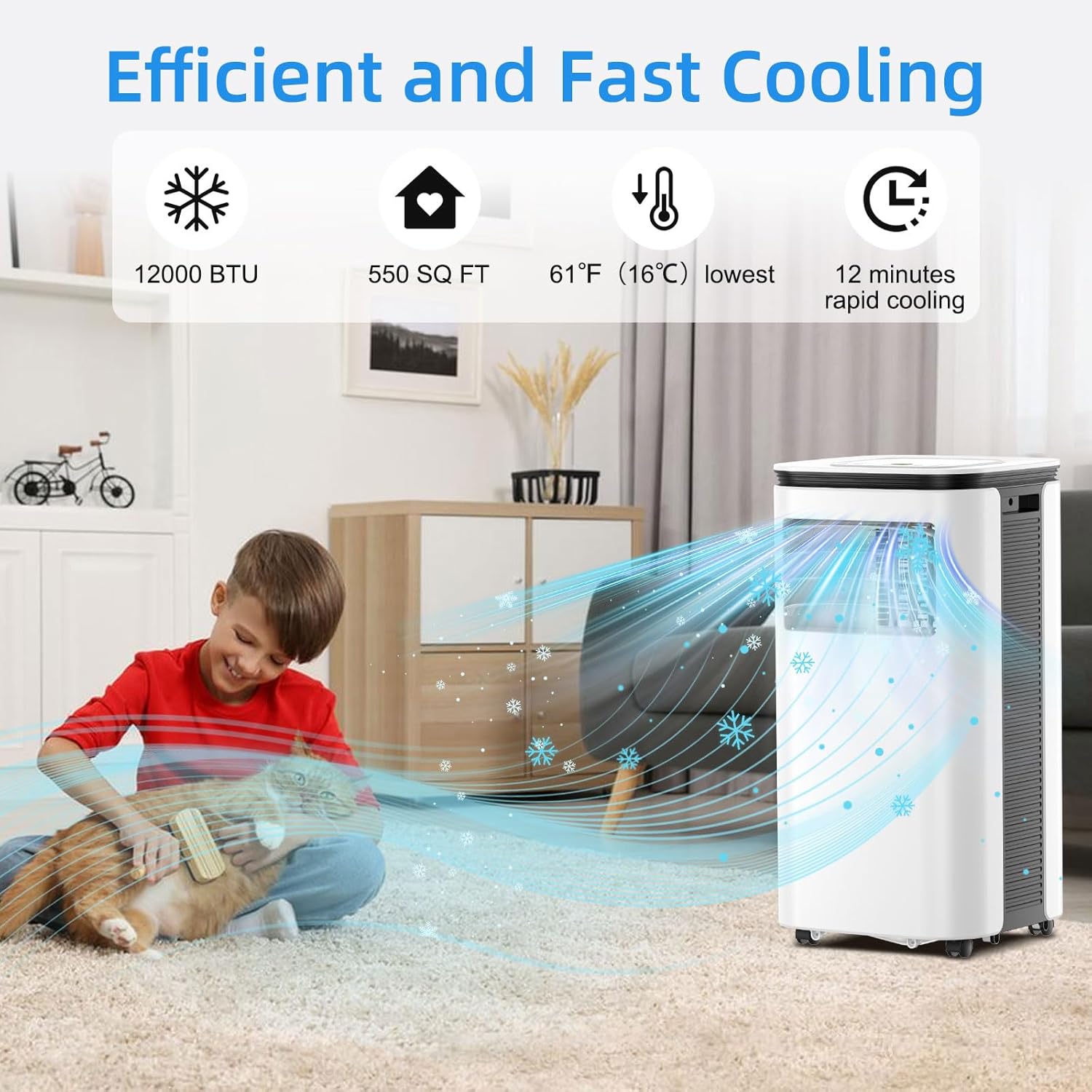 Portable Air Conditioner 12000 BTU - 2025 Upgraded, Cools 550 Sq.Ft, 3-IN-1 Free Standing Cooling AC Unit with Fan & Dehumidifier, Sleep Mode, 24H Timer, Auto Swing, Window Kit Included