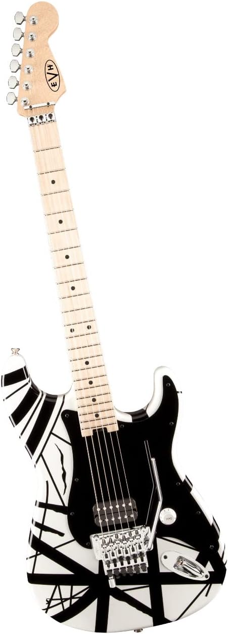 EVH Striped Series Stratocaster Electric Guitar - White with Black Stripes