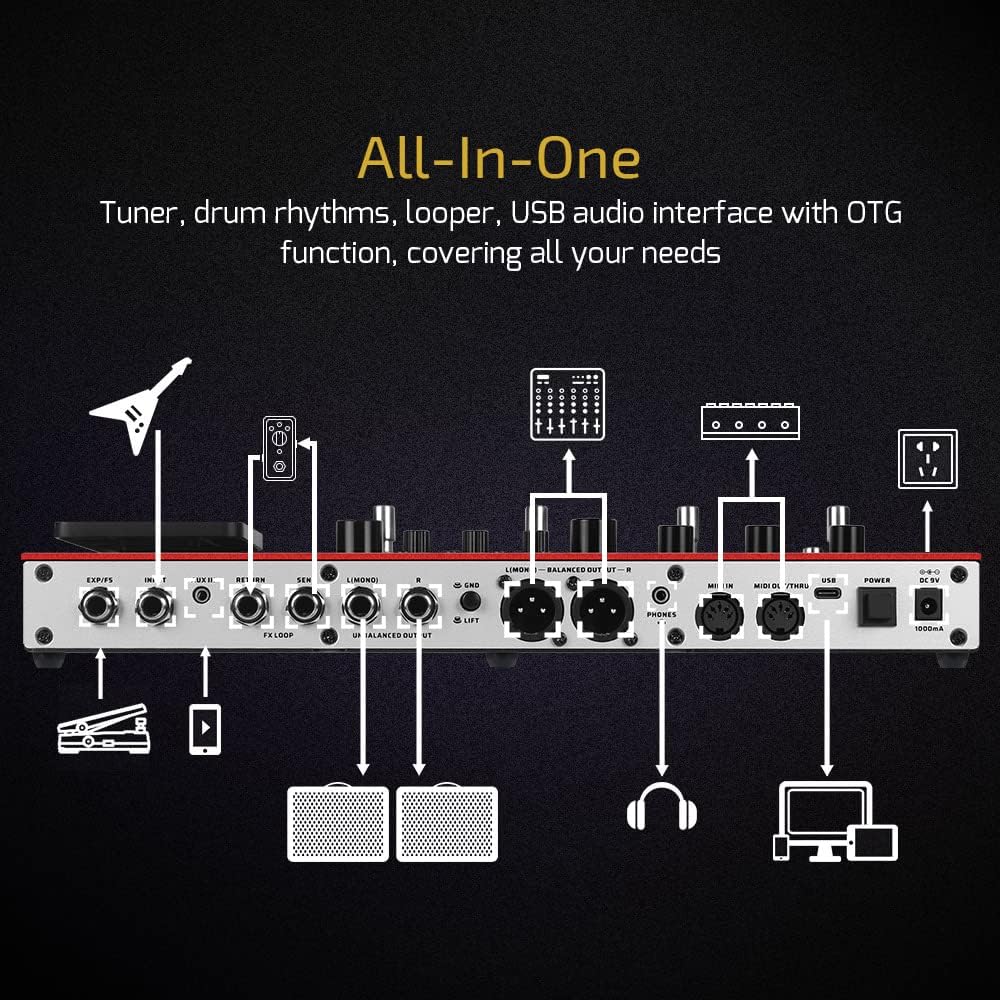 VALETON GP-200 Red Multi Effects Processor + 10ft Cable Bundle Guitar Bass Pedal with Expression Pedal FX Loop MIDI I/O Amp Modeling IR Cabinets OTG USB Audio Interface