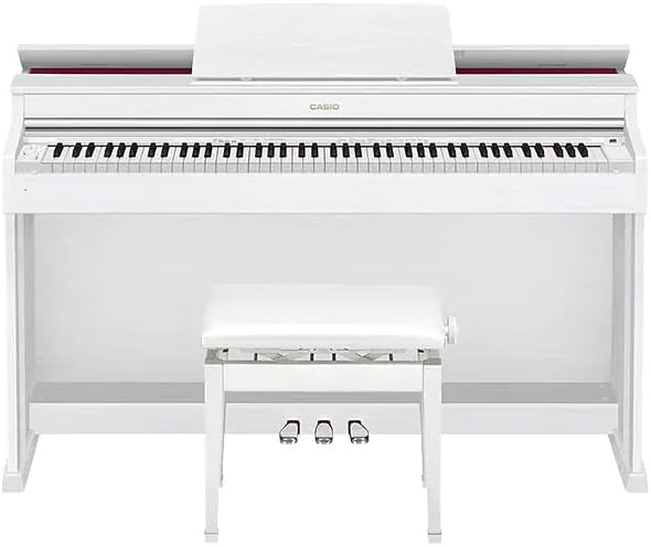Casio AP-470 CELVIANO 88-Key Digital Cabinet Piano - White Bundle with Furniture Bench, Headphones, Online Lessons, Austin Bazaar Instructional DVD, and Polishing Cloth