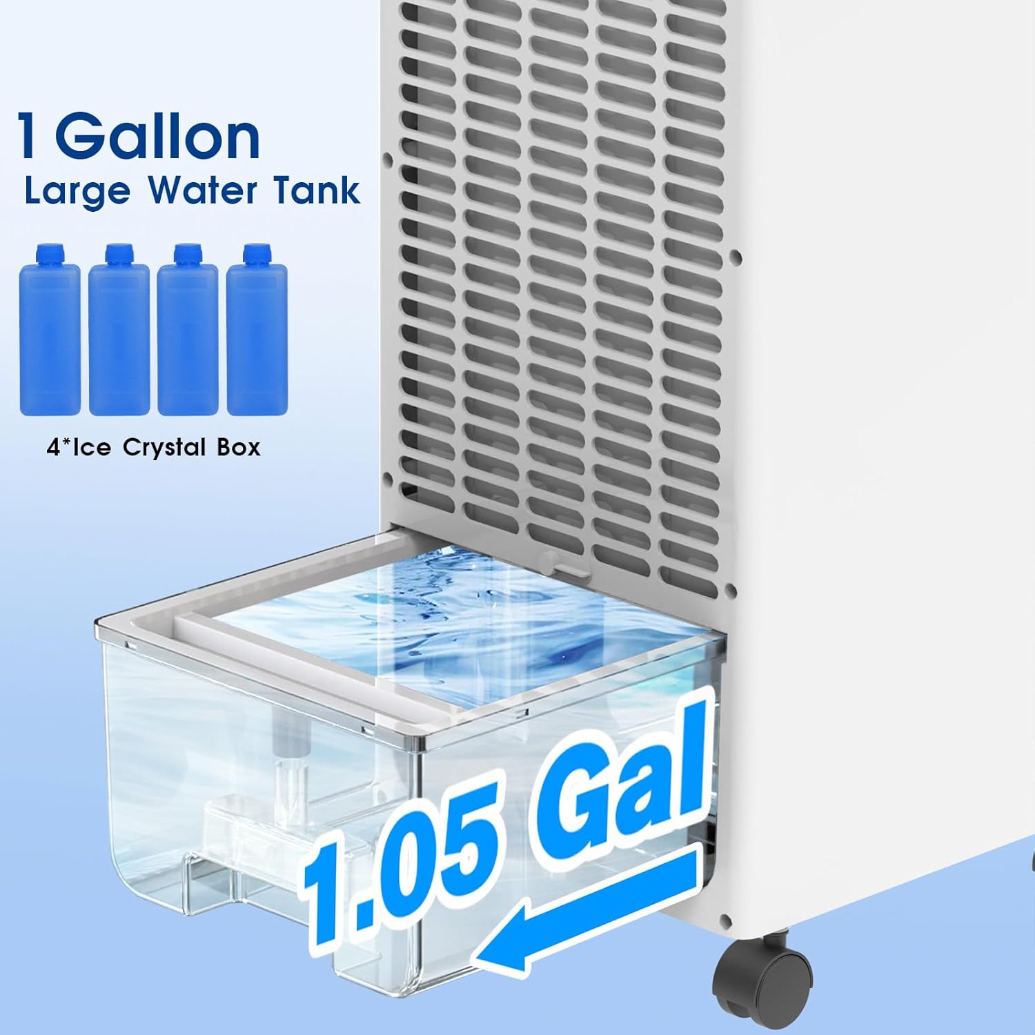 3-IN-1 Windowless Portable Air Conditioner, Evaporative Air Cooler with 90° Oscillation, 3 Speeds, Remote, 1 Gal Water Tank, 4 Ice Packs, Timer, Fast Cooling Fan for Indoor (white, 1.05 Gal)