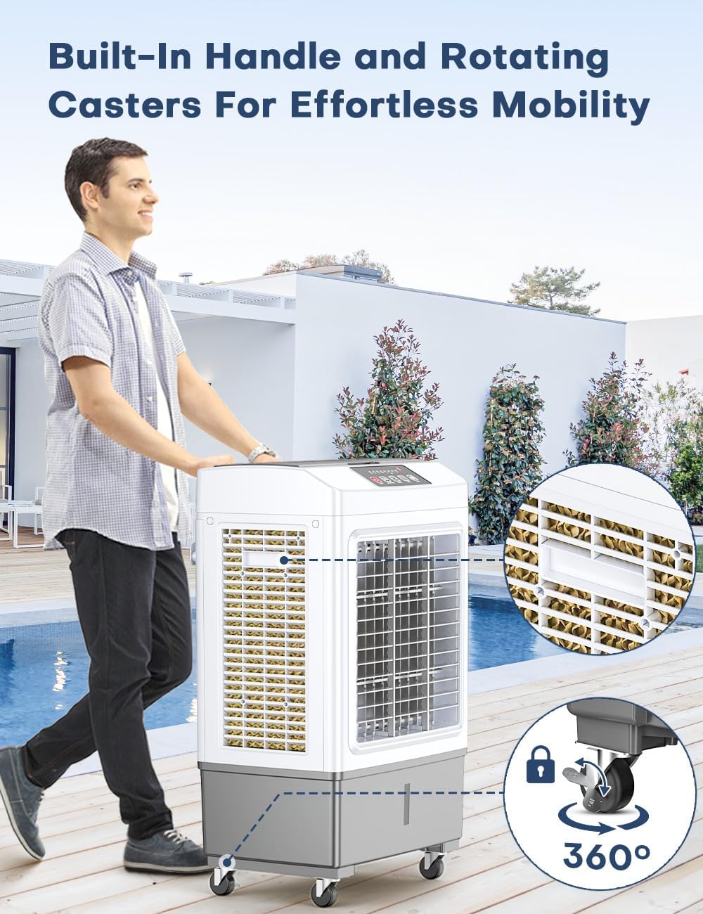 BALKO Evaporative Air Cooler, 2100CFM Windowless Air Conditioner Cooling up to 700 Sq.ft, Swamp Cooler Air Conditioner w/2 Modes & 3 Speeds, 7H Timer & Remote, Portable for Room Garage Patio