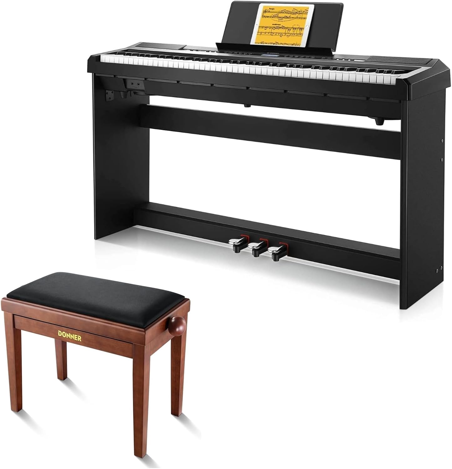 Donner DEP-20 Beginner Digital Piano+Donner Adjustable Piano Bench-Solid Wood Keyboard Bench