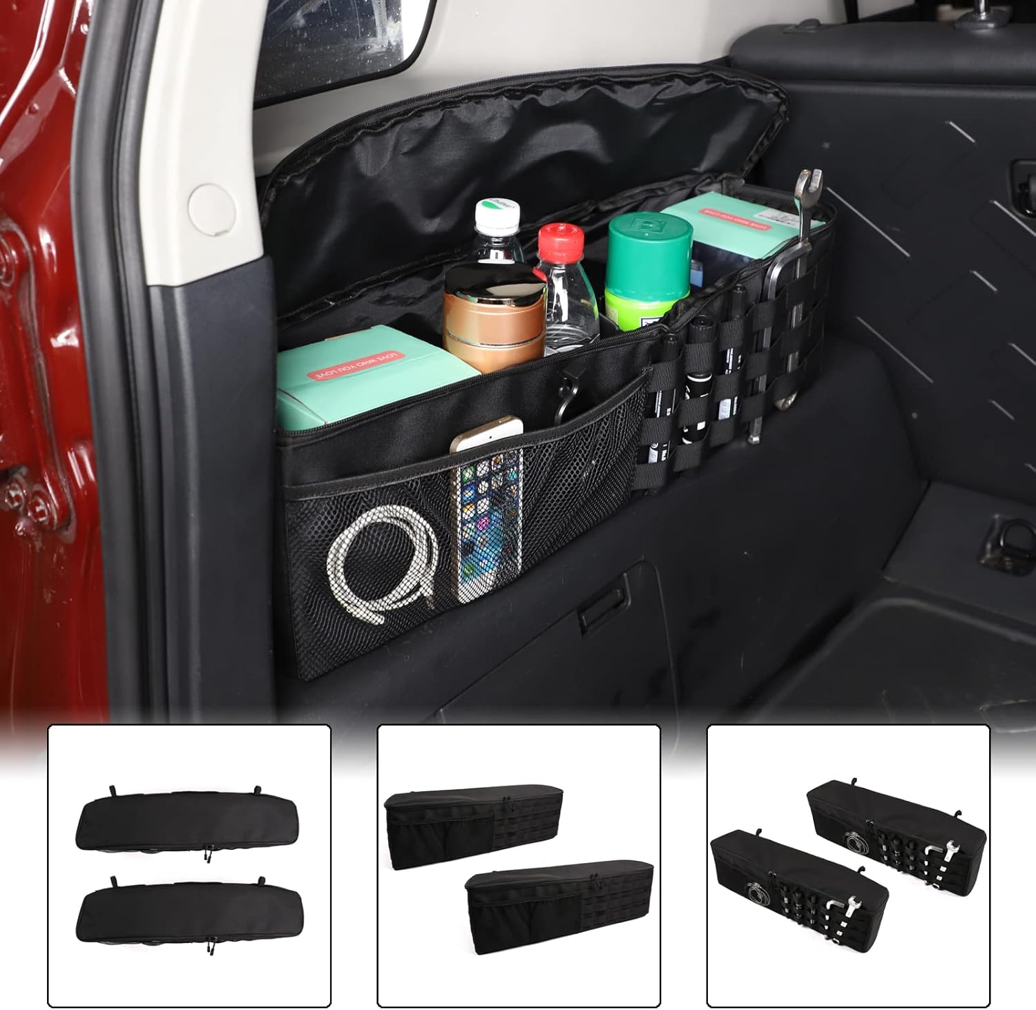 Aunginsy Car Trunk Organizer Compatible with Toyota FJ Cruiser 2007-2021 Trunk Storage Box Left and Right Backseat Hanging Organizer Storage Bag Multi-Compartment Oxford Cloth Space Saving Accessories