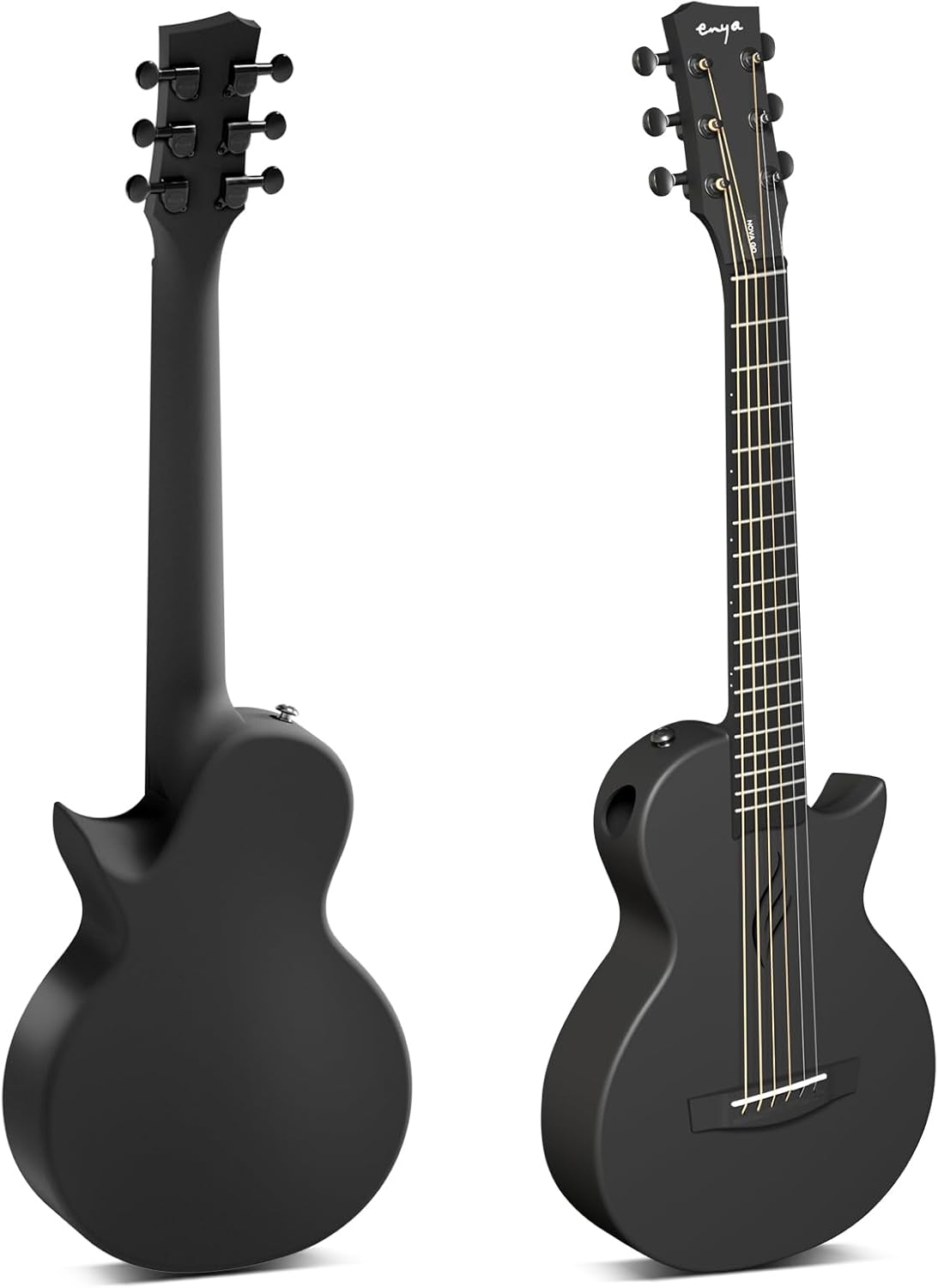 Enya Nova Go Mini Carbon Fiber Acoustic Guitar 1/4 Size Travel Acustica Guitarra w/Beginner Starter Adults Bundle Kit of Thickened Gig Bag(Black)