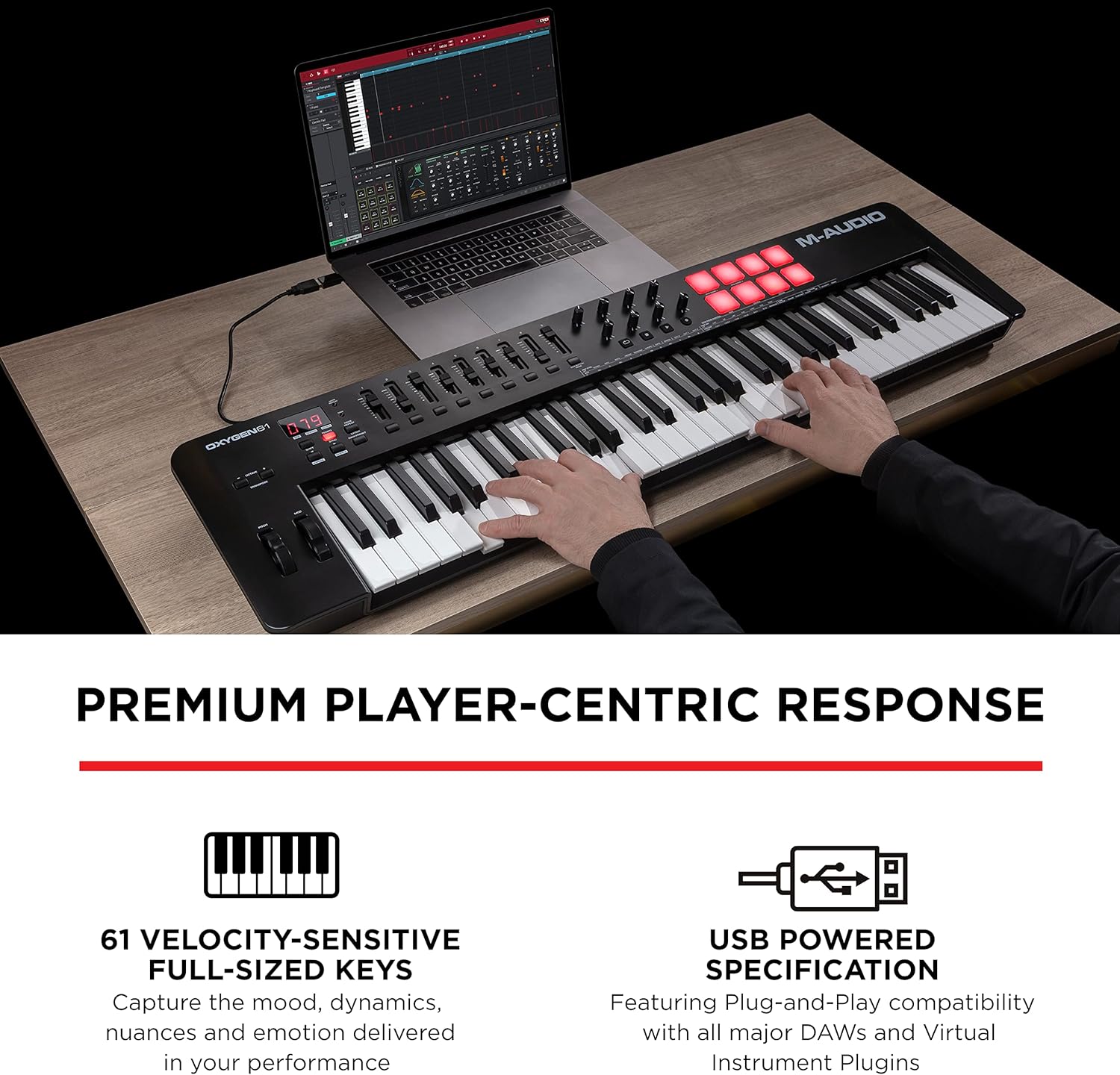MIDI Controller Bundle - 61-Key USB MIDI Keyboard Controller with Beat Pads, Sustain Pedal and Software Suite - M-Audio Oxygen 61 MKV and SP-2