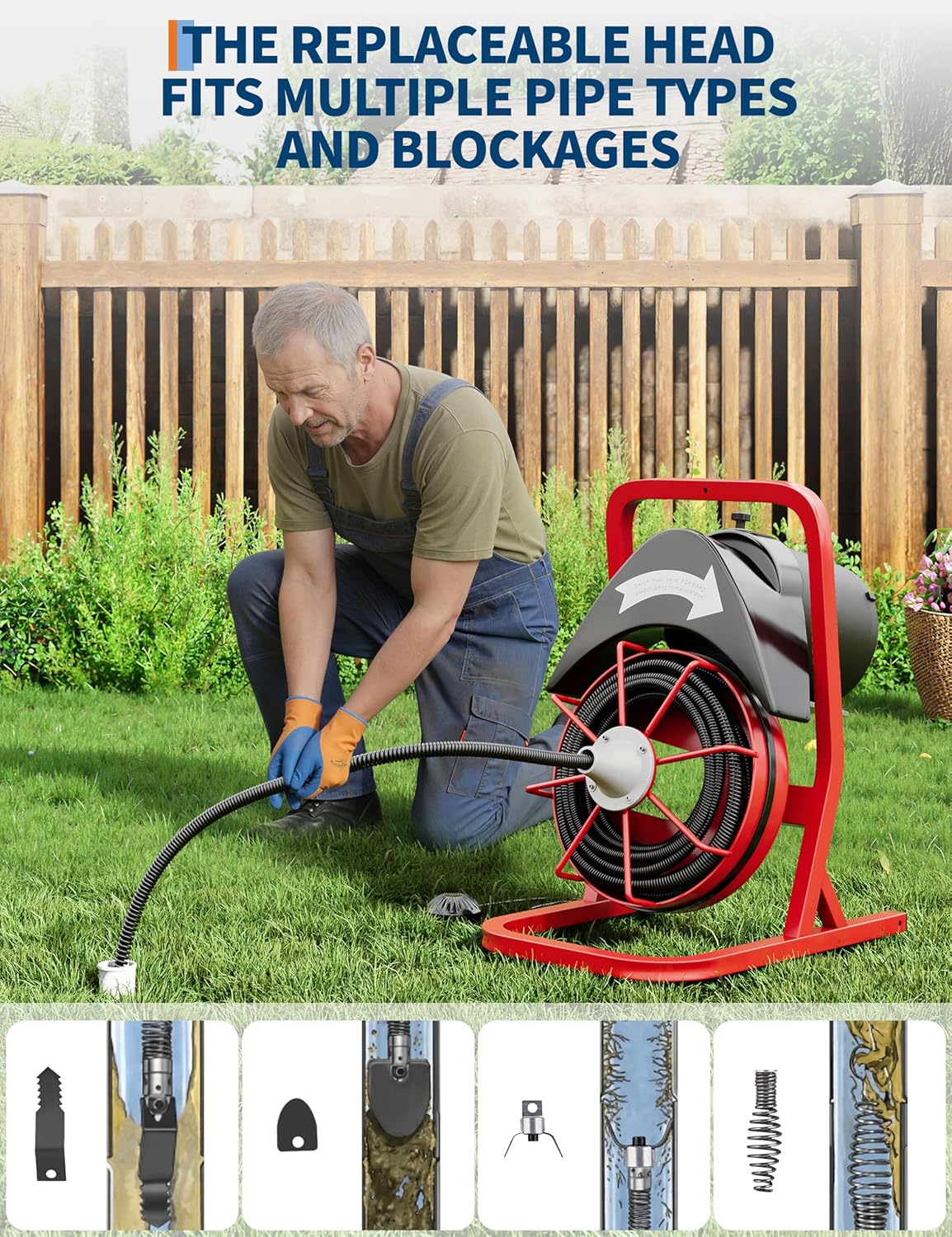 Drain Cleaner Machine 75FT x 1/2 Inch Steel Core Cable Portable 370W Electric Drain Cleaning Machine With Sewer Auger, Cutter, Air-activated Foot Switch, for Commercial, Home