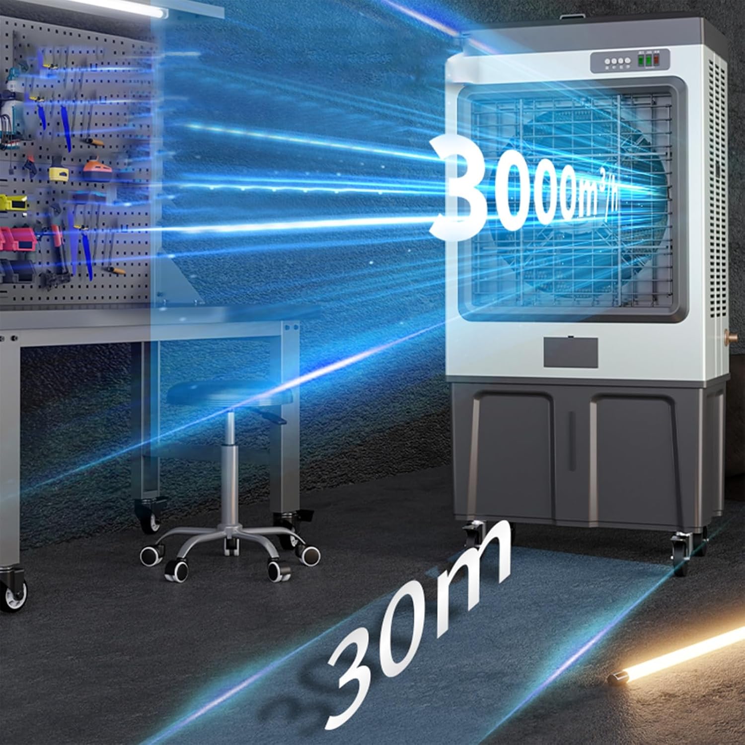 Personal Swamp Cooler, Quite Portable AC with 180L Tank and 3 Speeds, Evaporative Air Conditioner for Room Office Outdoor(75 * 47 * 160cm)