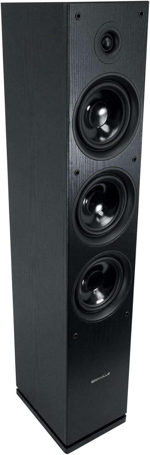 Rockville RockTower 68B Passive Tower Speaker, 8 Ohm, Black, High-Fidelity Sound, Detachable Grille, 3-Way, 6.5