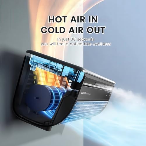 No‑Drill Wall AC Unit Fan, Portable Wireless Air Conditioner Fan, Rechargeable Charging Air Conditioner Fan with 6000mAh Battery, 10s Instant Cooling & 3‑Speed for camping, Kitchen (Black)