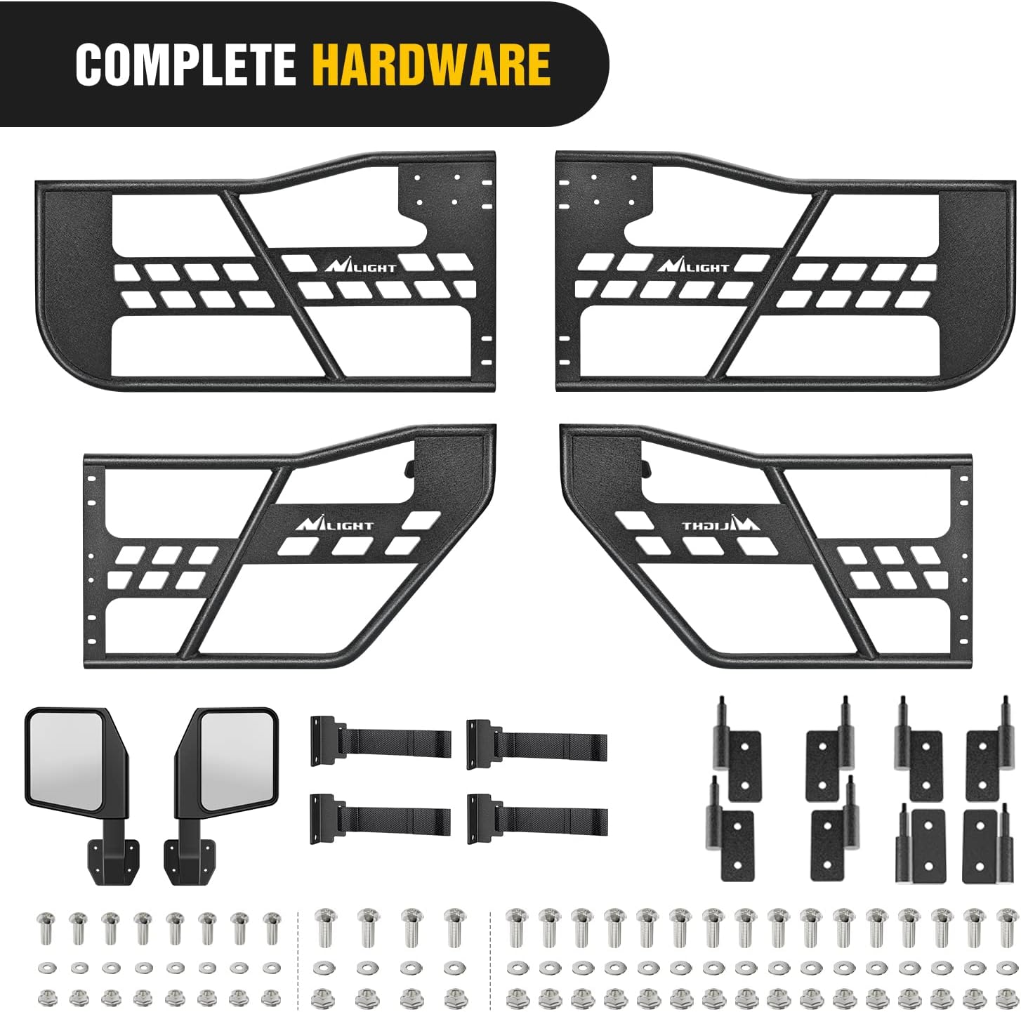 Nilight Off Road Front Rear Tubular Doors with Side View Mirrors Compatible with 2018 2019 2020 2021 2022 2023 2024 2025 Wrangler JL 2020 2021 2022 2023 2024 2025 Gladiator JT 4 Door Only