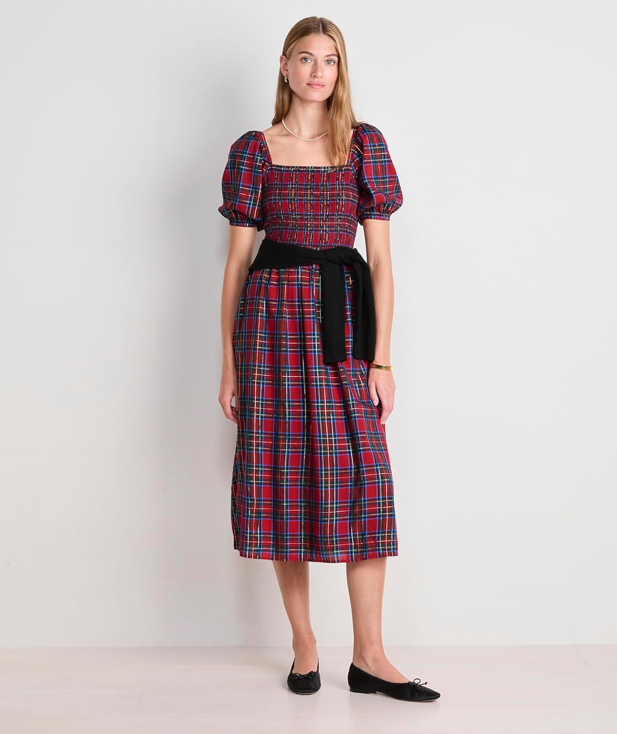 vineyard vines Womens Ellen Puff Sleeve Midi Dress