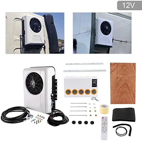 CNCEST 12v Air Conditioner RV Air Conditioner Kit Truck Bus Universal Electric A/C Unit for Cab Cooling - Portable Split AC with High 12000BTU for Caravan or Truck Cab Two Packages (White 12V)