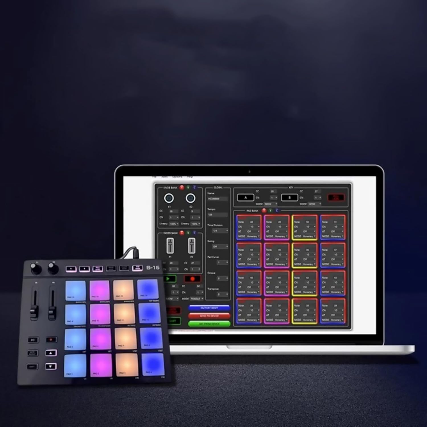 Mini Beat Maker Machine with 16 RGB Illuminated Beat Pads for Beginner Music Production