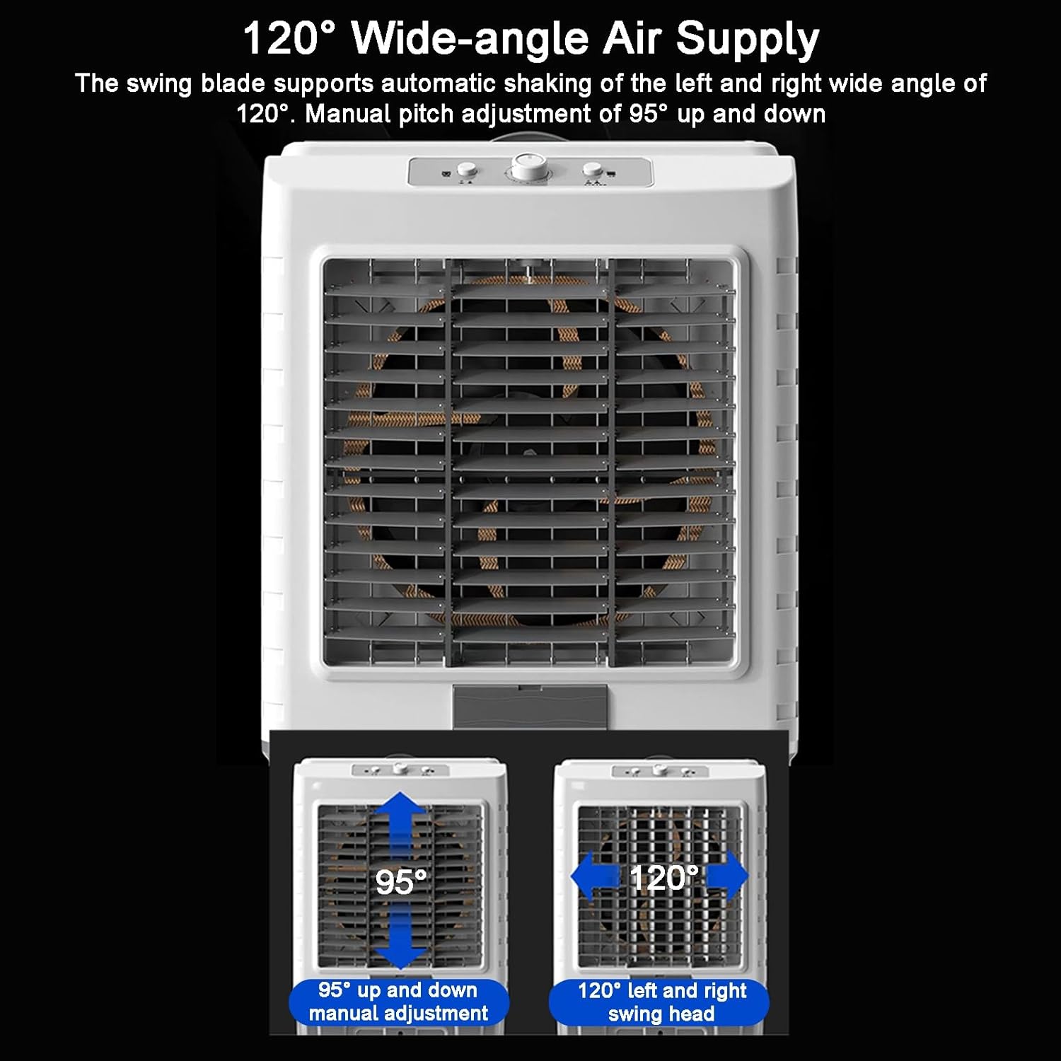 Evaporative Cooler, Portable Air Conditioners, with Large Capacity Water Tank, Powerful Air Supply, 3 Wind Speeds, for Backyard, Garage, Patio(118cm/46in)