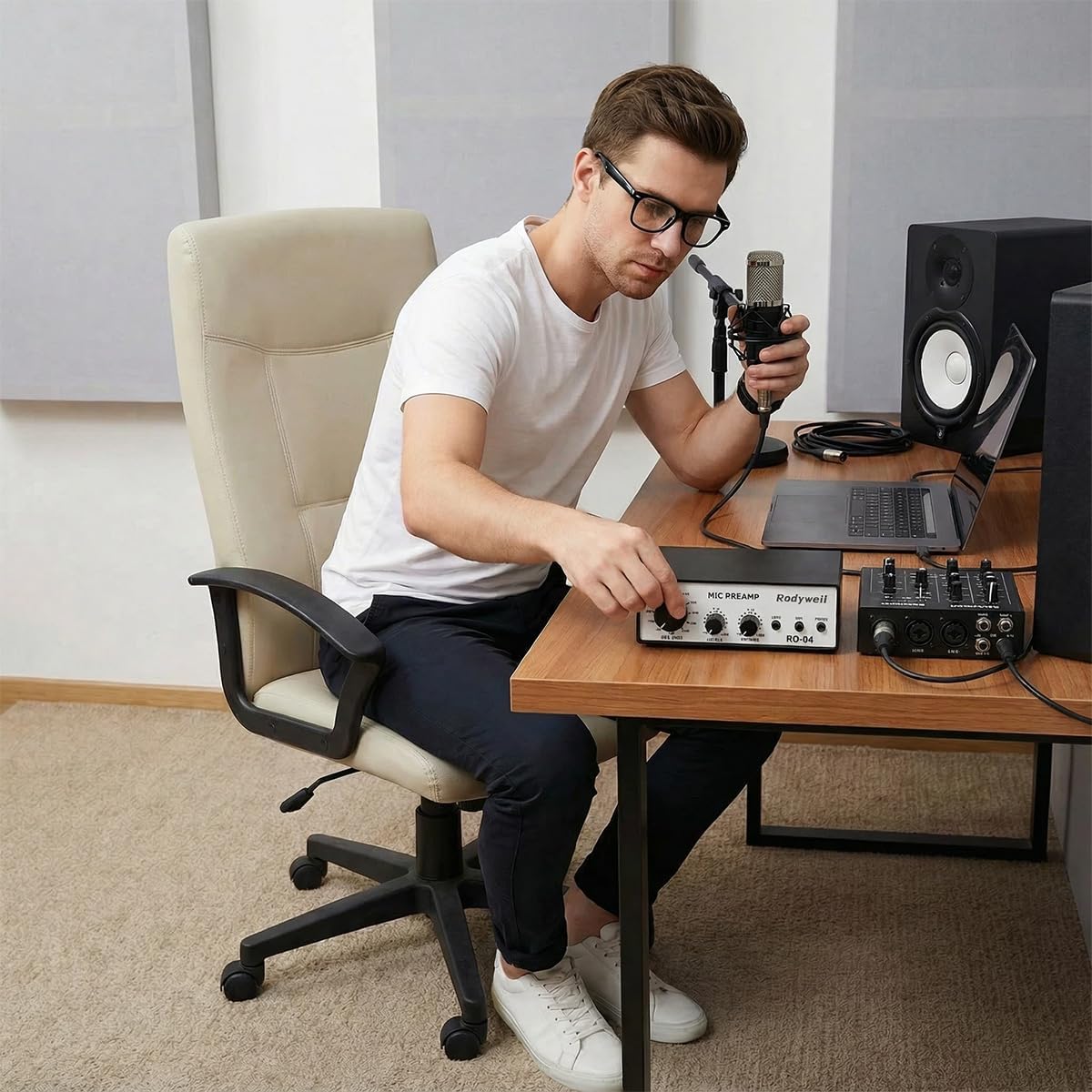 RO-04 Pro Mic Preamp 0~72db Adjustable Gain Boost with Hi-Z, 48V, HPF, Phase for Dynamic Condenser Ribbon Microphone, Guitar, Bass Recording and Podcasting