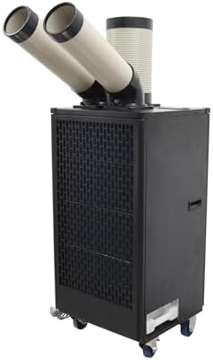 15400BTU/H Industrial Spot Cooler Air Conditioner Industrial Air Conditioner with 2.1Gal Water Tank Portable Mobile Spot Cooler Double Ducts 2.1KW 220V Black