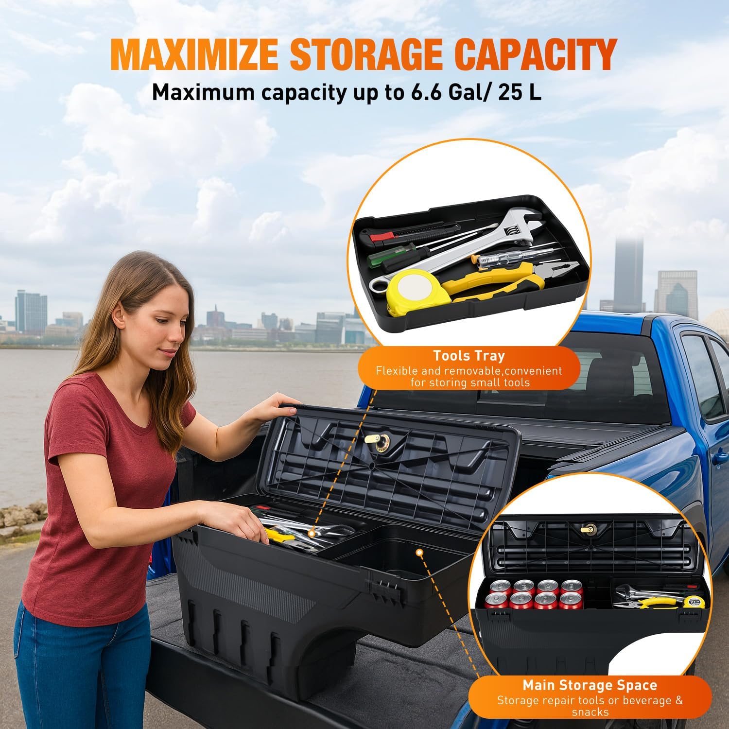 Nilight Truck Bed Tool Box Left Driver Side Truck Toolbox Fit for Chevrolet Silverado GMC Sierra 1500 2500 3500 2007-2018 Swing Case Truck Bed Storage Box w Lockable Lid Waterproof Wheel Well Toolbox