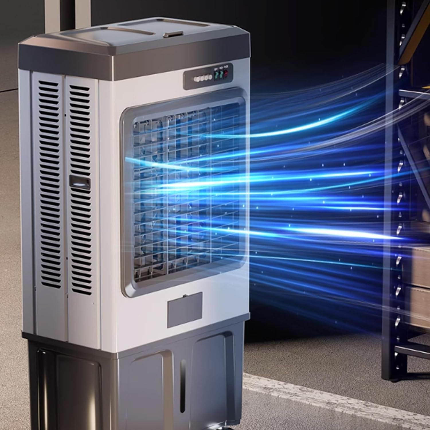 Generic Swamp Cooler Air Conditioner Metal Body 3 Speeds 120° Oscillation with 100L Water Tank with Universal Wheels 4 Ice Packs for Outdoor Indoor Use, FGGGURBDC-HEIGHT130CM/100L