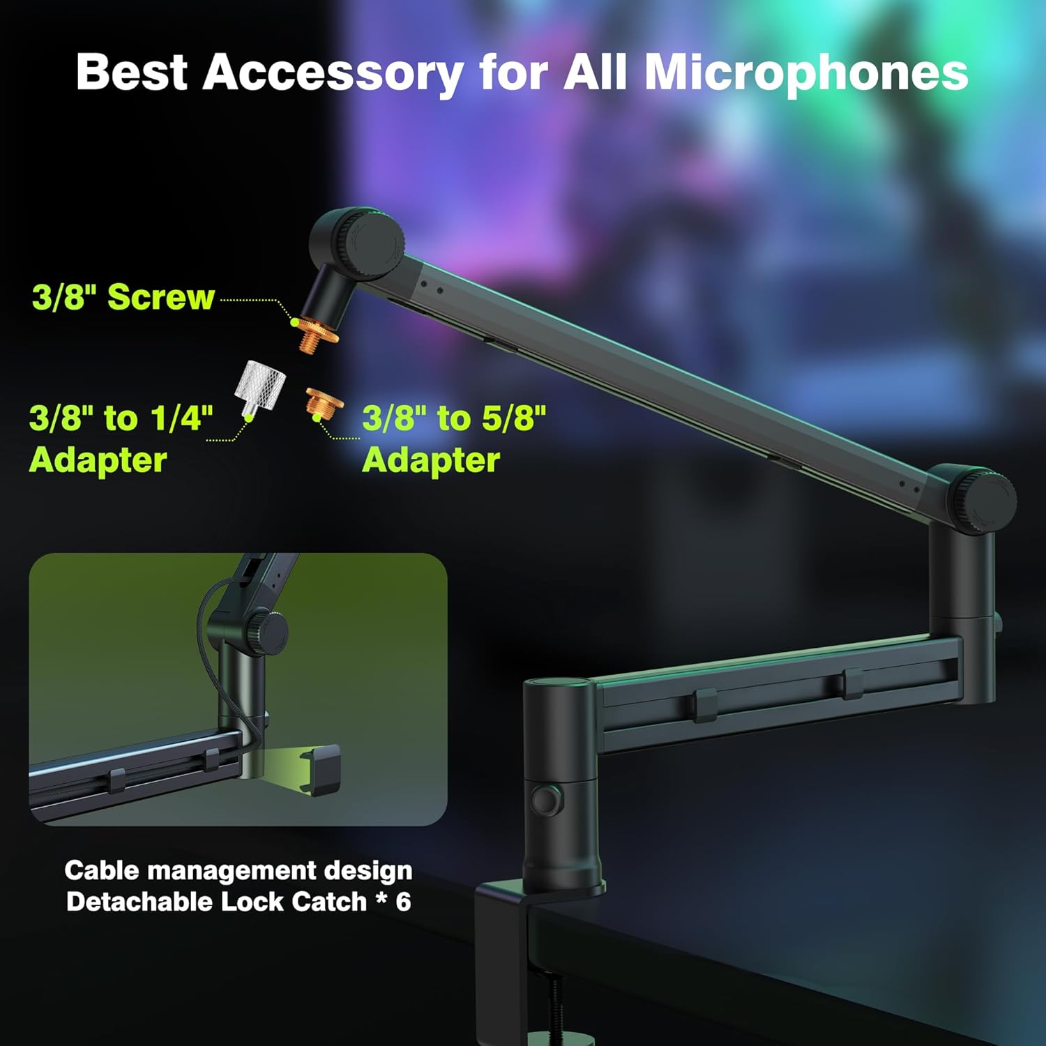 Low Profile Boom Arm with Pro Series Guitar Cable 10 ft Right Angle