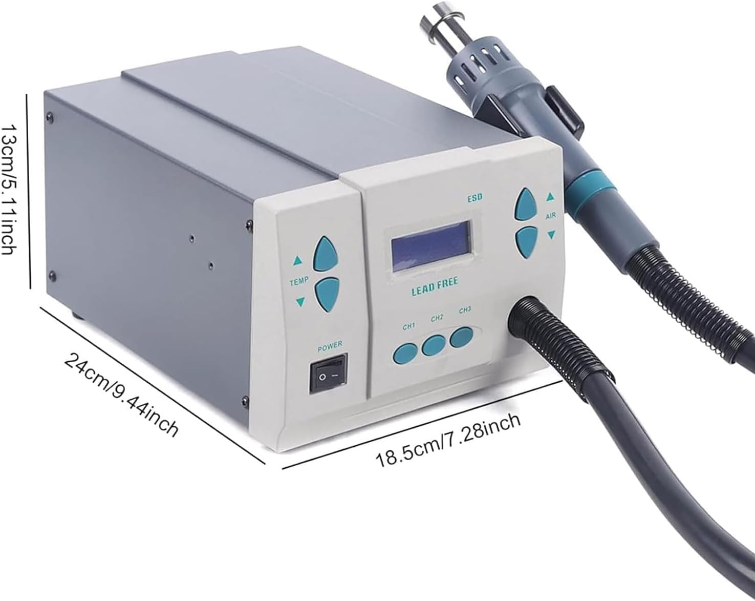 250cm/s hot air welding station, 1000W industrial-grade rework station, with LCD display, brushless DC eddy current fan,for electronic product repair and desoldering