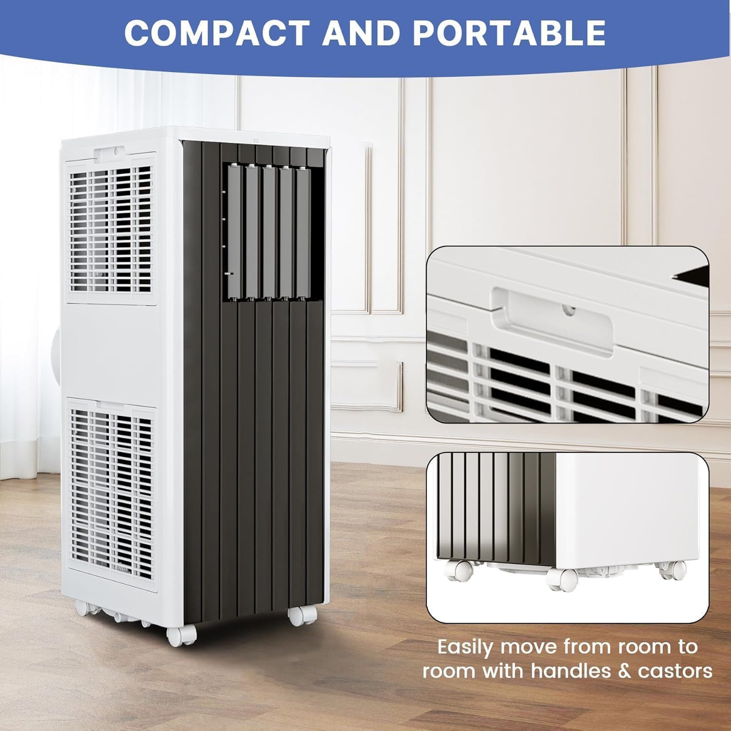 8000 BTU Portable Air Conditioner, 3 in-1 AC Unit with Fan & Dehumidifier, Quiet Cooling for Rooms Up to 350 Sq.Ft, Remote Control & 24H Timer, Ideal for Bedroom or Apartment Use