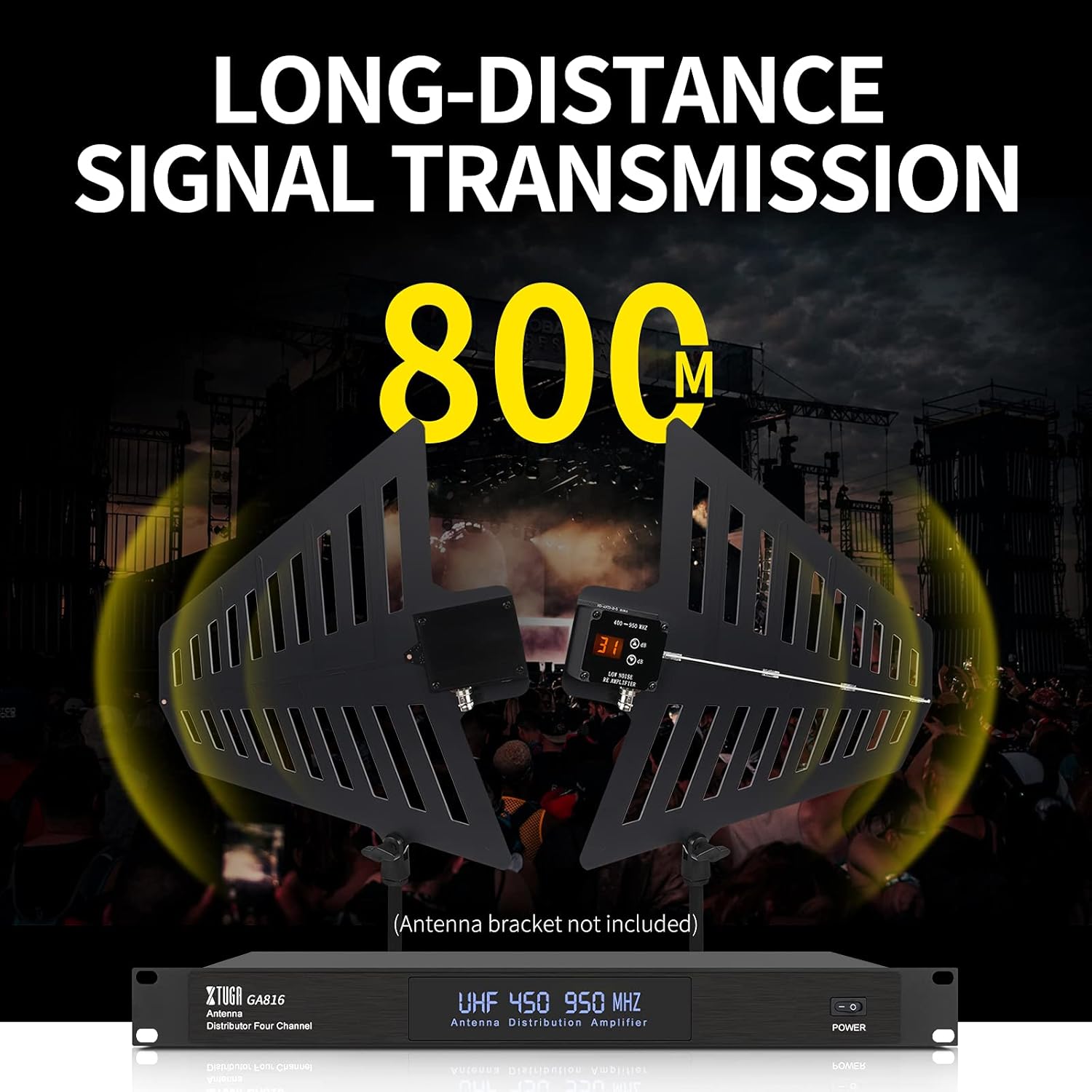XTUGA GA816 UHF Wireless Antenna Distribution System, 360°Active Directional Signal Amplifier,2600ft Long Wireless Range,Antenna Combiner for Stage Performance,Outdoor Broadcasting