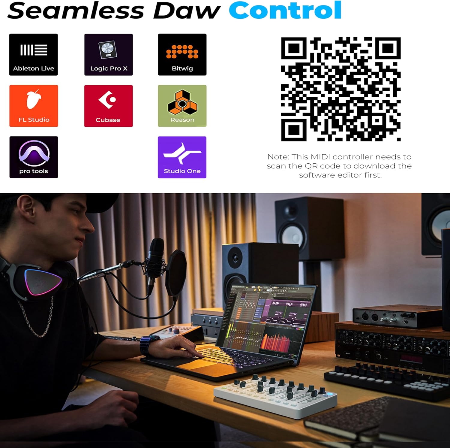 Vangoa Wireless MIDI Beat Maker & Mixer: 25-Key Pad and 16 RGB Drum Pads for Music Production
