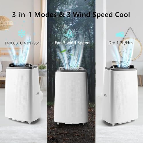 Portable Air Conditioner, 14000 BTU Air Conditioner with Remote Control,Dry & Fan Modes, Sleep Mode, 3 Fan Speeds, Timer Function,Room Cooling Up to 700 sq ft