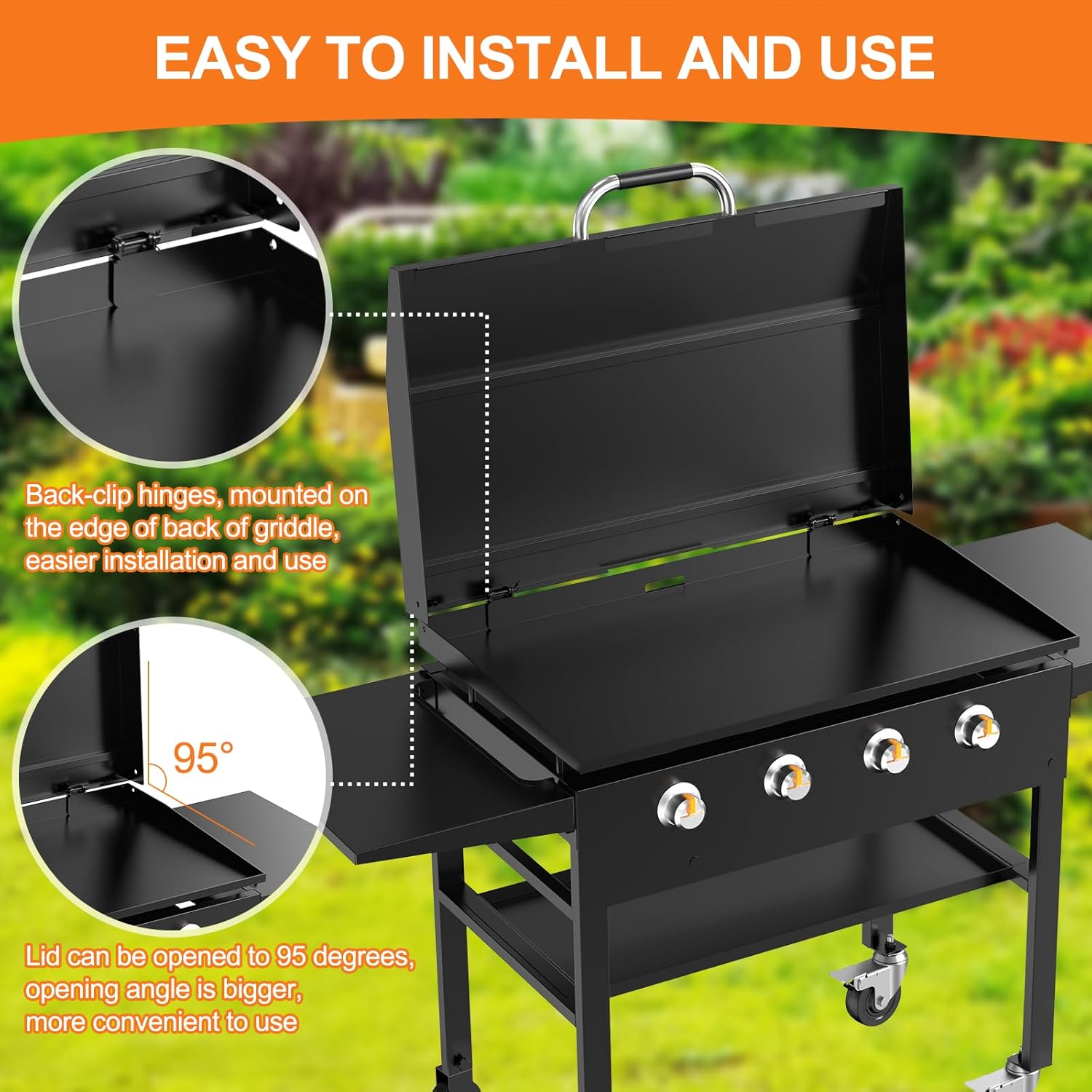 Back Hinged Lid with Handle for Blackstone and Other Brand 36