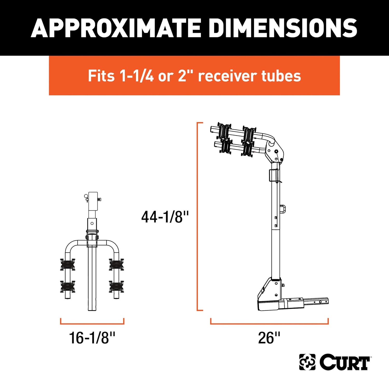 CURT 18029 Trailer Hitch Bike Rack Mount, Fits 1-1/4, 2-Inch Receiver, 2 Bicycles, CARBIDE BLACK POWDER COAT
