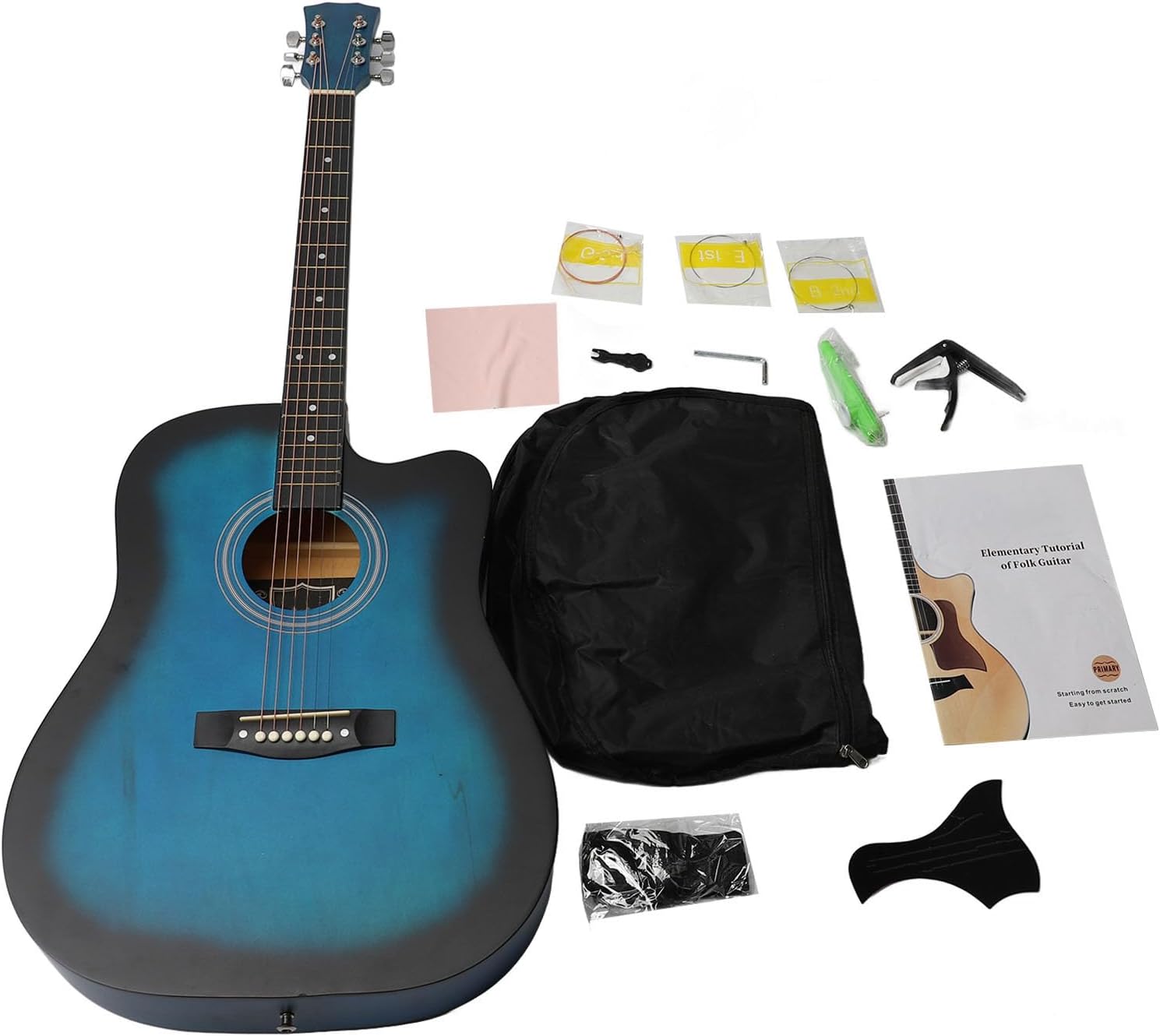 Acoustic Guitar Kit, 41 Inch Guitar Set for Beginners with Picks Capo Spare Strings Strap Bag Basswood Matte Finish Portable