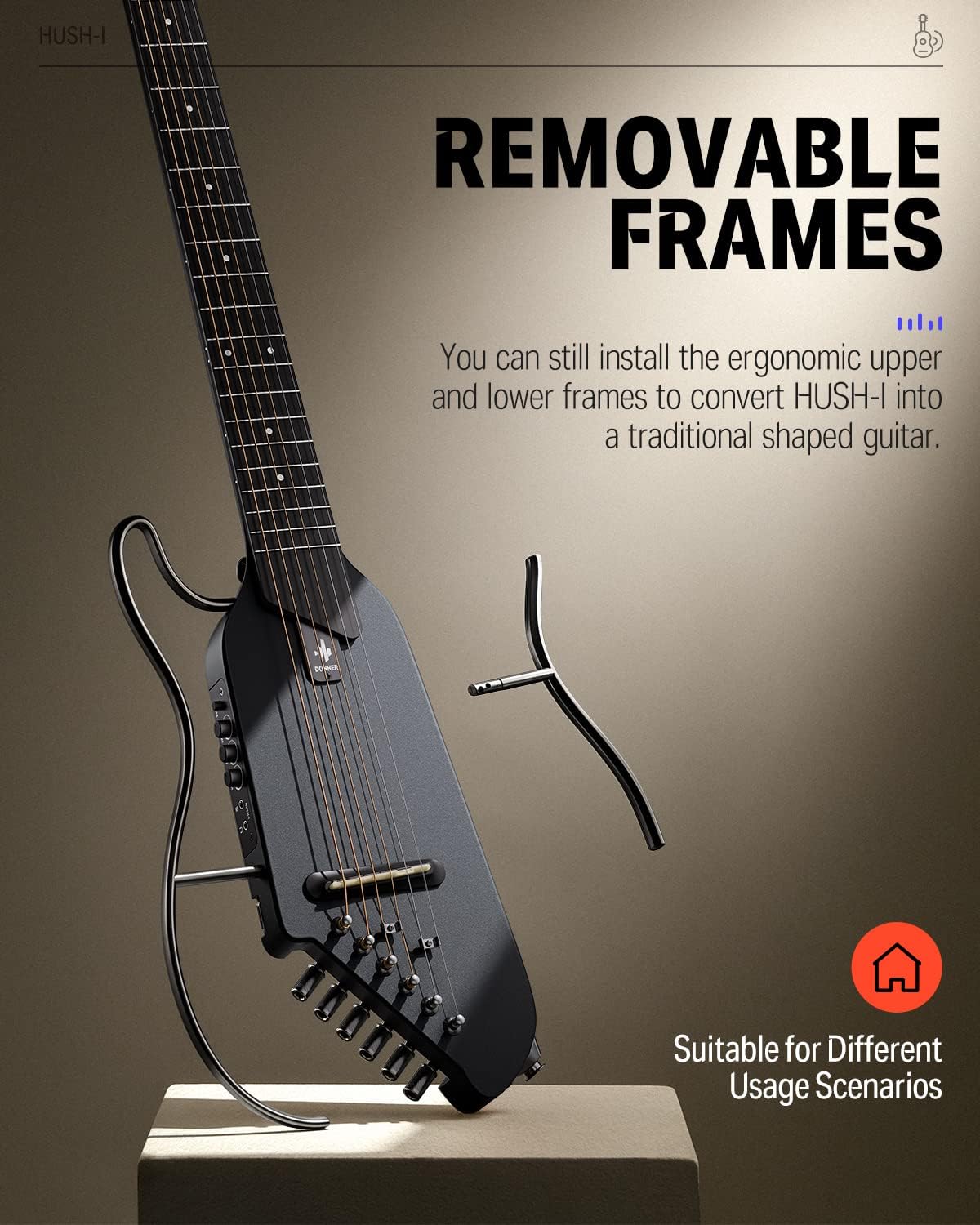 Donner Hush I Travel Guitar - Portable Acoustic Guitar with Arena 2000 Multi-Effects Pedal - Black