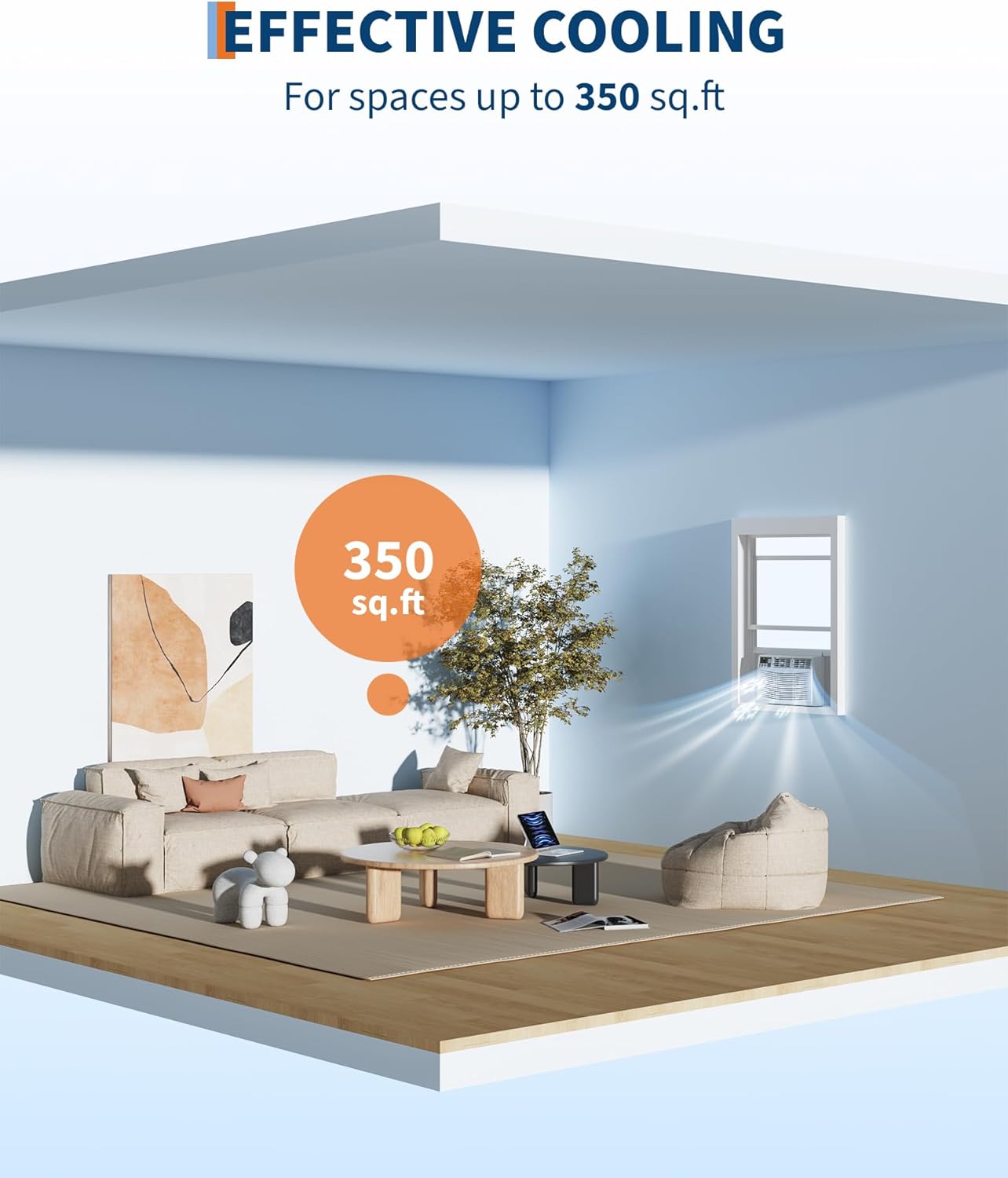 8000 BTU Window Air Conditioner with WiFi, 3 in-1 Energy Saving Window AC Unit with Remote & App Control & Timer Function & Easy Install Kit, Cools 350 Sq.Ft. for Bedroom, Living Room, White