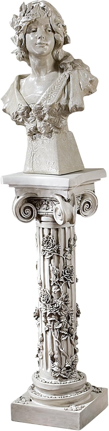 Design Toscano EU2866 Rose Garland Indoor/Outdoor Pedestal Plant Stand, 11 Inches Wide, 34 Inches Tall, Handcast Polyresin, Antique Stone Finish