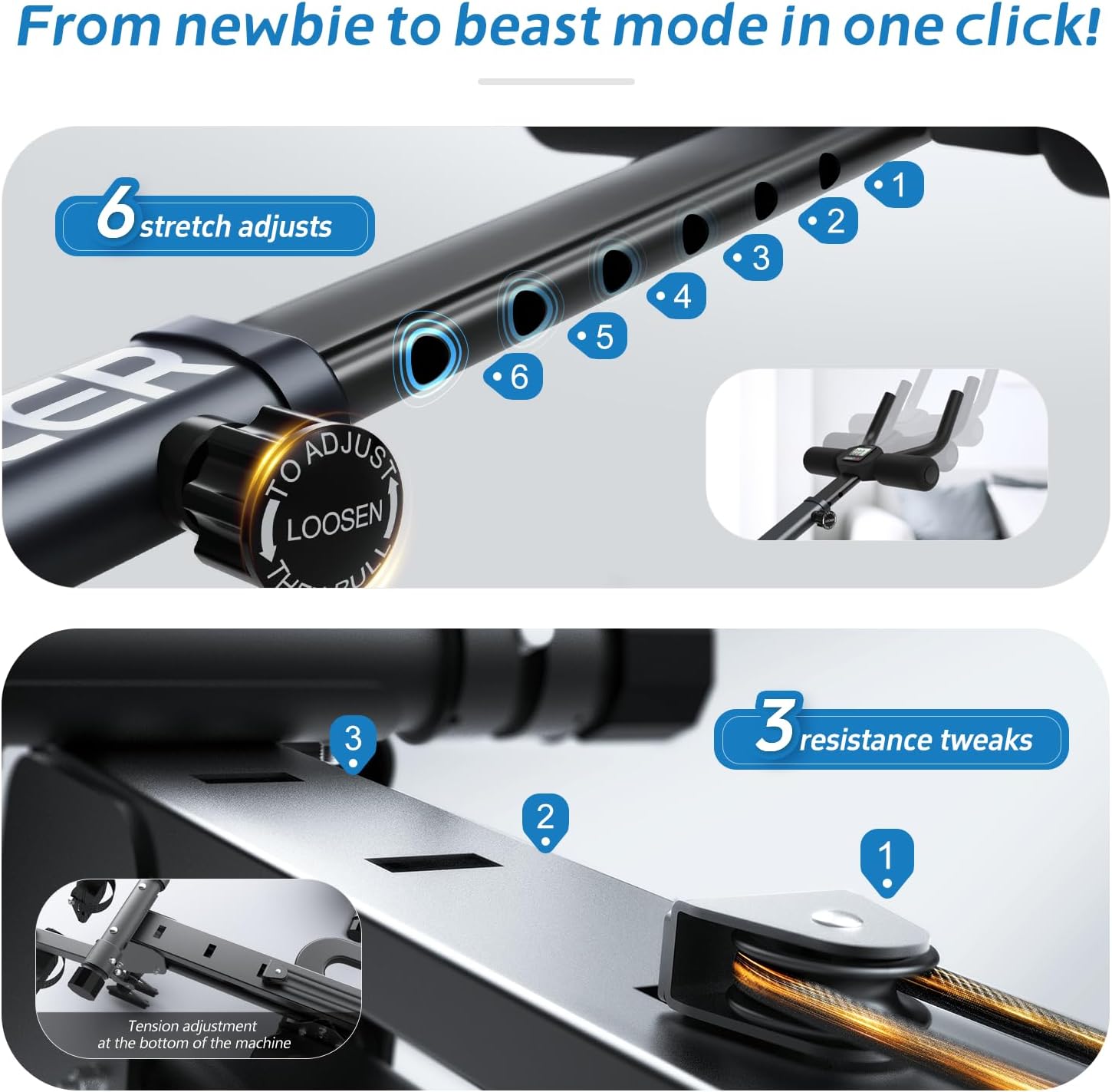 Ab Machine,Rowing Machines for Home,Vitaler 5 in 1 Adjustable Home Gym Equipment with Counter,Quiet & Foldable Best Ab Machine for Home