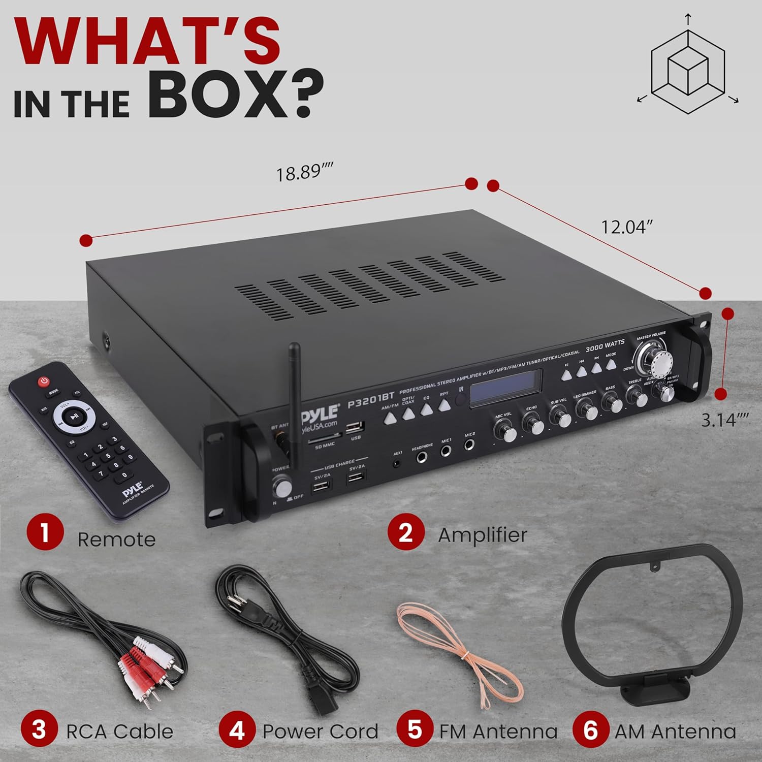 Pyle Multi Channel Bluetooth Preamplifier Receiver - 3000 Watt Audio Home Speaker Sound Stereo w/Radio, USB, Headphone, AUX, RCA, Dual Microphone w/Echo, LED, Wireless Streaming - P3201BT