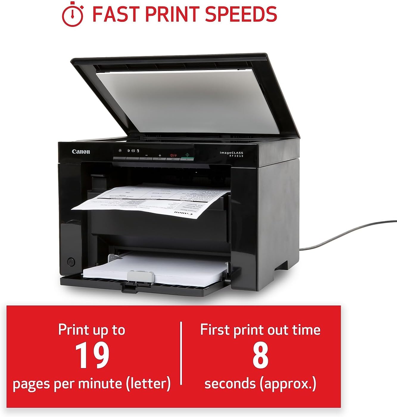 Canon imageCLASS MF3010 VP - Wired Monochrome Multifunction Laser Printer with Scanner, Copier, USB Cable Included, Up To 2,300 Page Toner Yield in Box, 19 PPM, Black