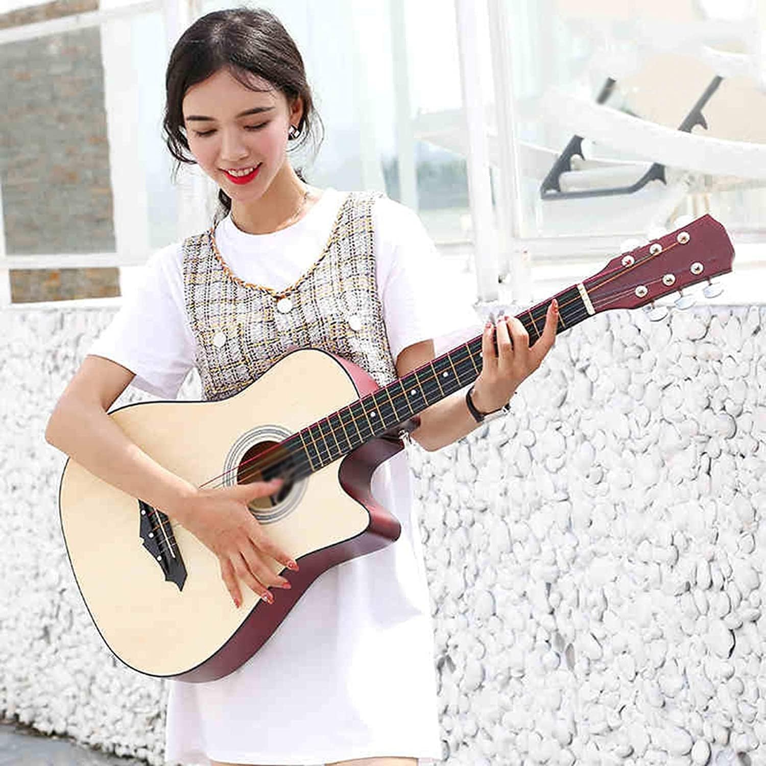 Full Size Guitar 38 Inches 6 String The Sound is Crisp Edging Cut Corner Basswood Panel Men and Women Student Exercise Wood Guitar Beginner Acoustic Guitar Starter Package Student G